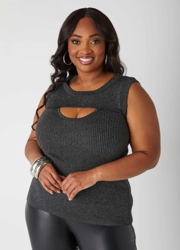Cutout Lurex™ Ribbed Top sold by Ashley Stewart