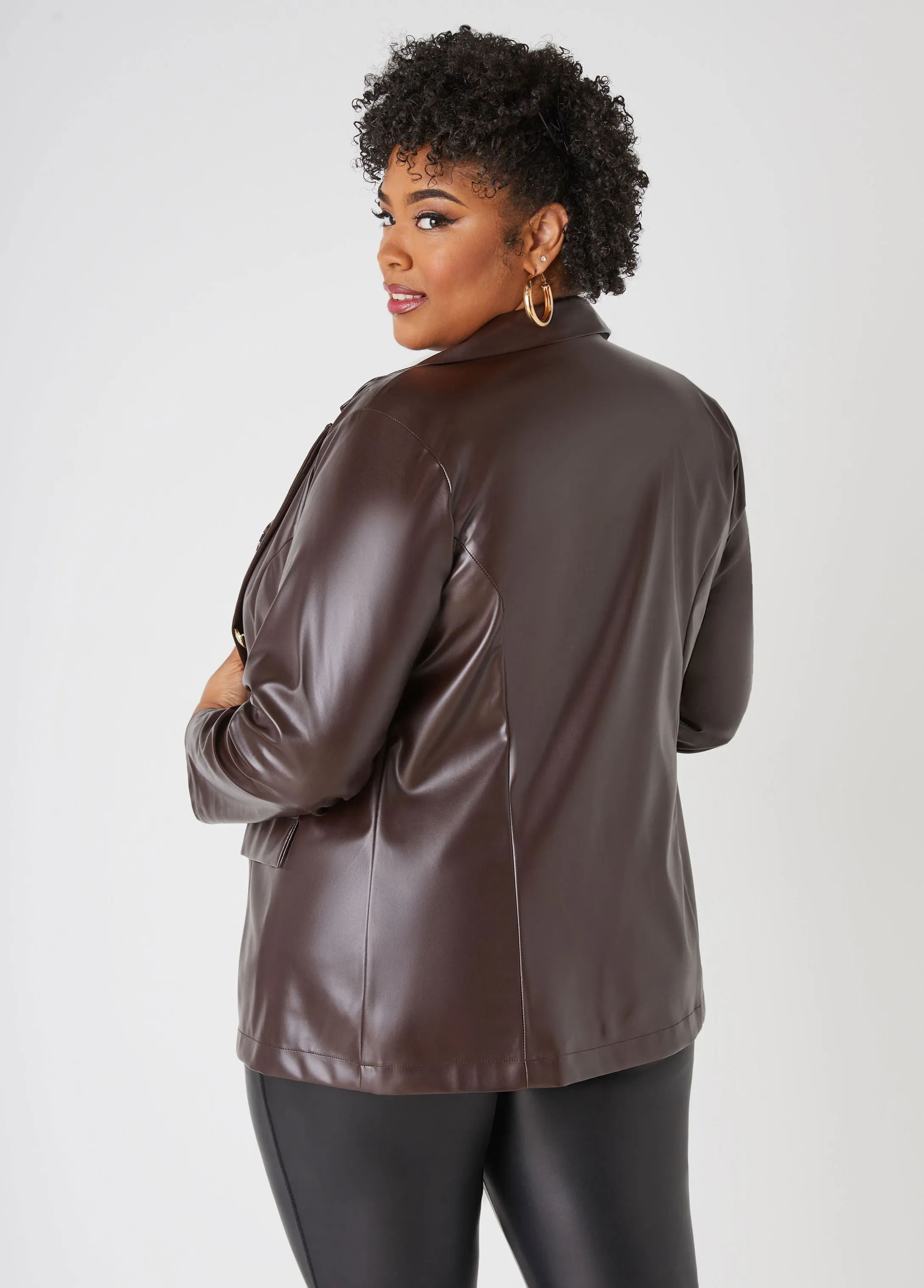 Buttoned Faux Leather Blazer sold by Ashley Stewart product image thumbnail 2