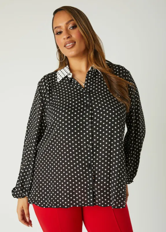 Two Tone Polka Dot Shirt sold by Ashley Stewart