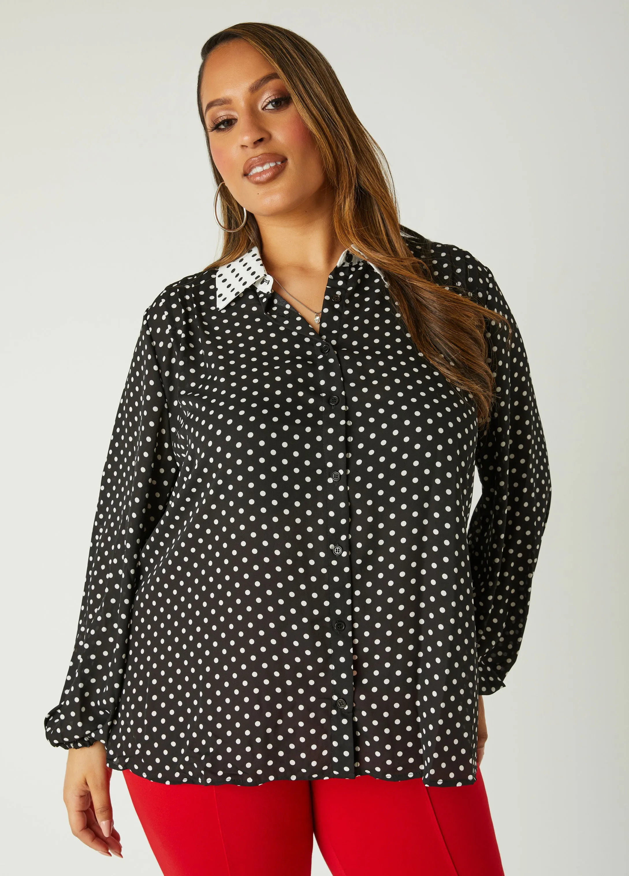 Two Tone Polka Dot Shirt sold by Ashley Stewart