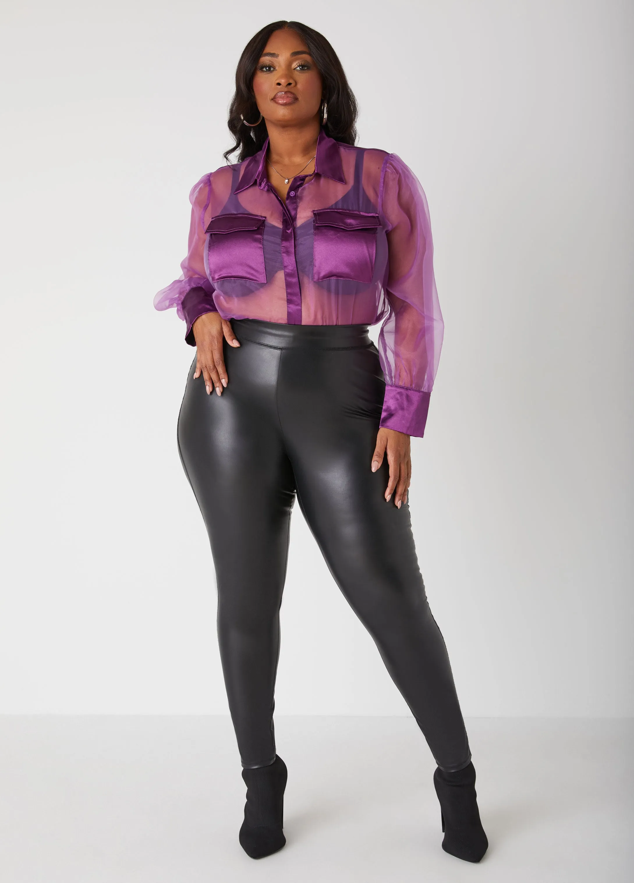 Satin Paneled Chiffon Shirt sold by Ashley Stewart product image thumbnail 3