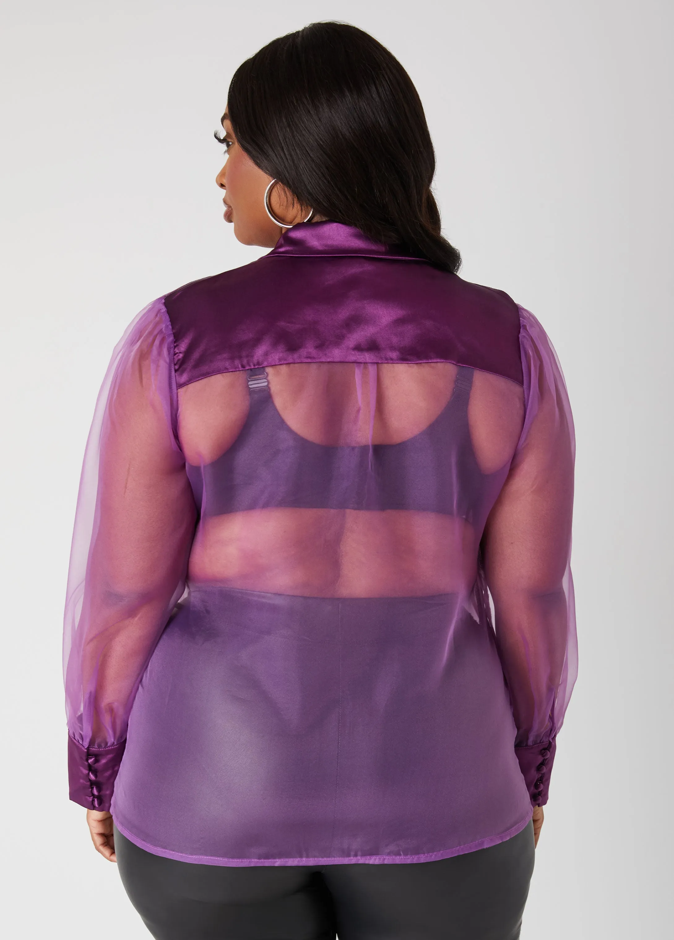 Satin Paneled Chiffon Shirt sold by Ashley Stewart product image thumbnail 2