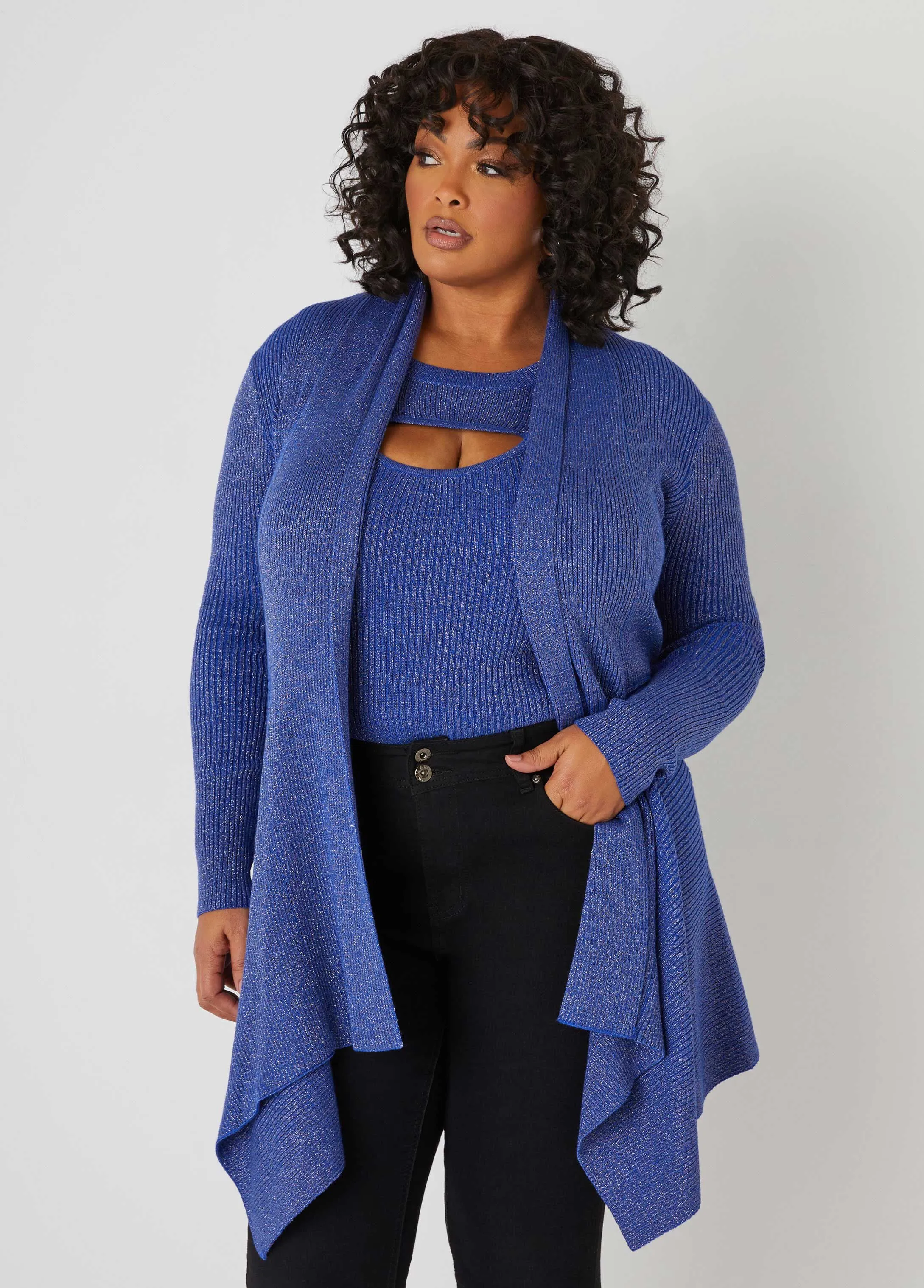 Lurex™ Ribbed Cardigan sold by Ashley Stewart product image thumbnail 5