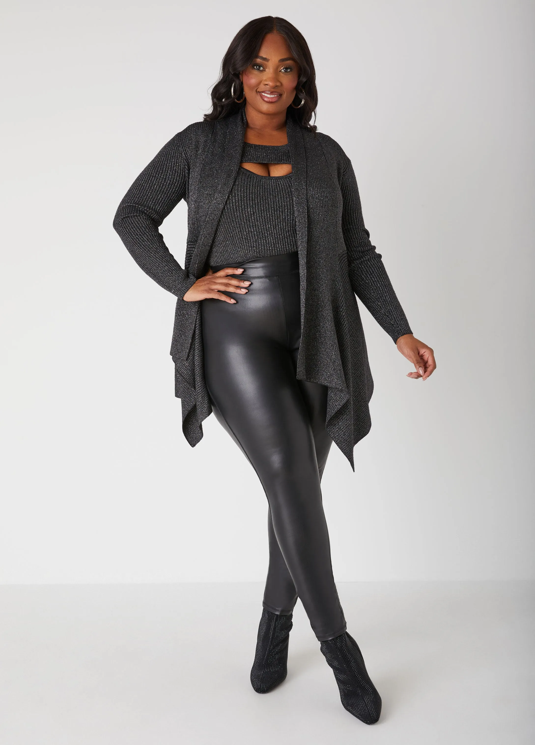 Lurex™ Ribbed Cardigan sold by Ashley Stewart product image thumbnail 3
