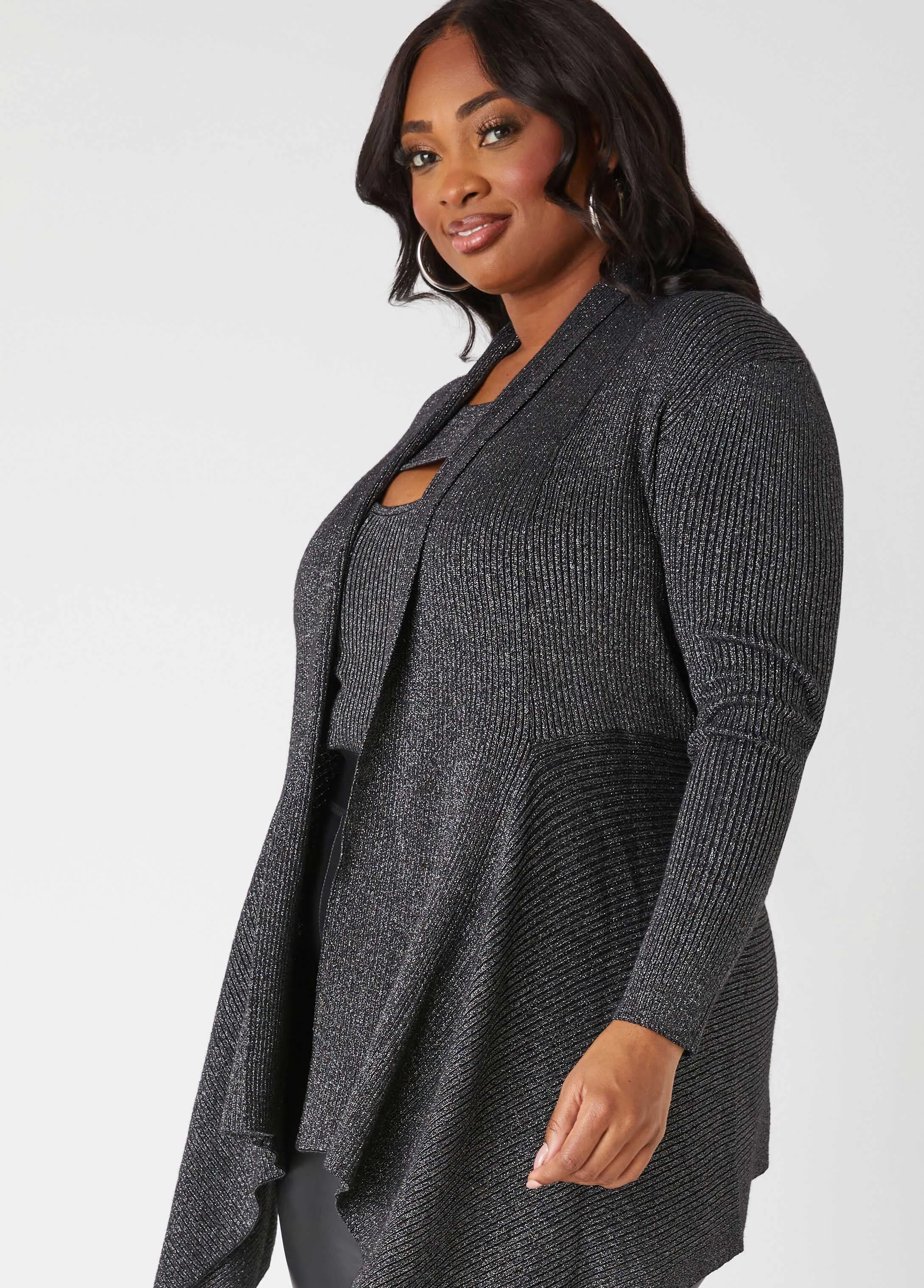 Lurex™ Ribbed Cardigan sold by Ashley Stewart product image thumbnail 4