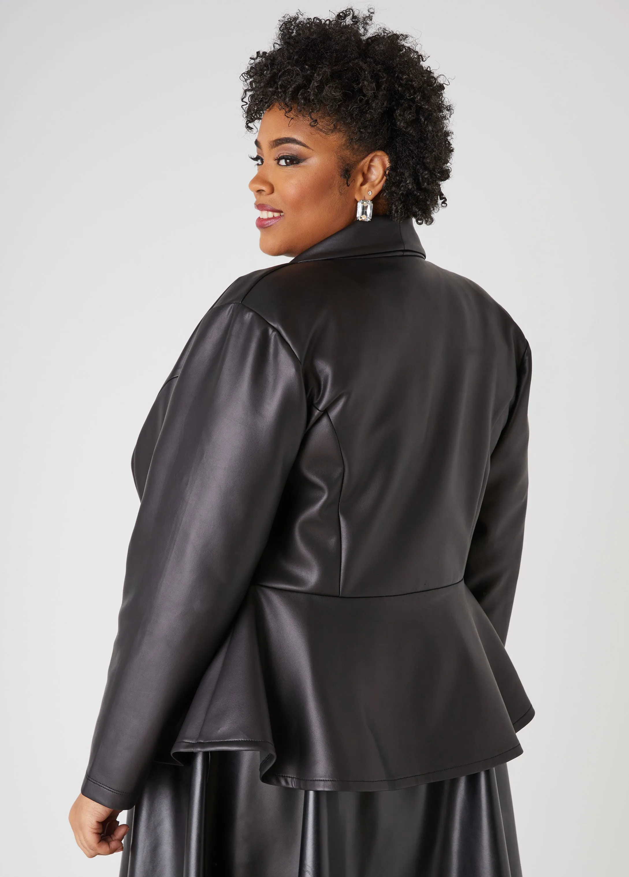 Faux Leather Peplum Blazer sold by Ashley Stewart product image thumbnail 2