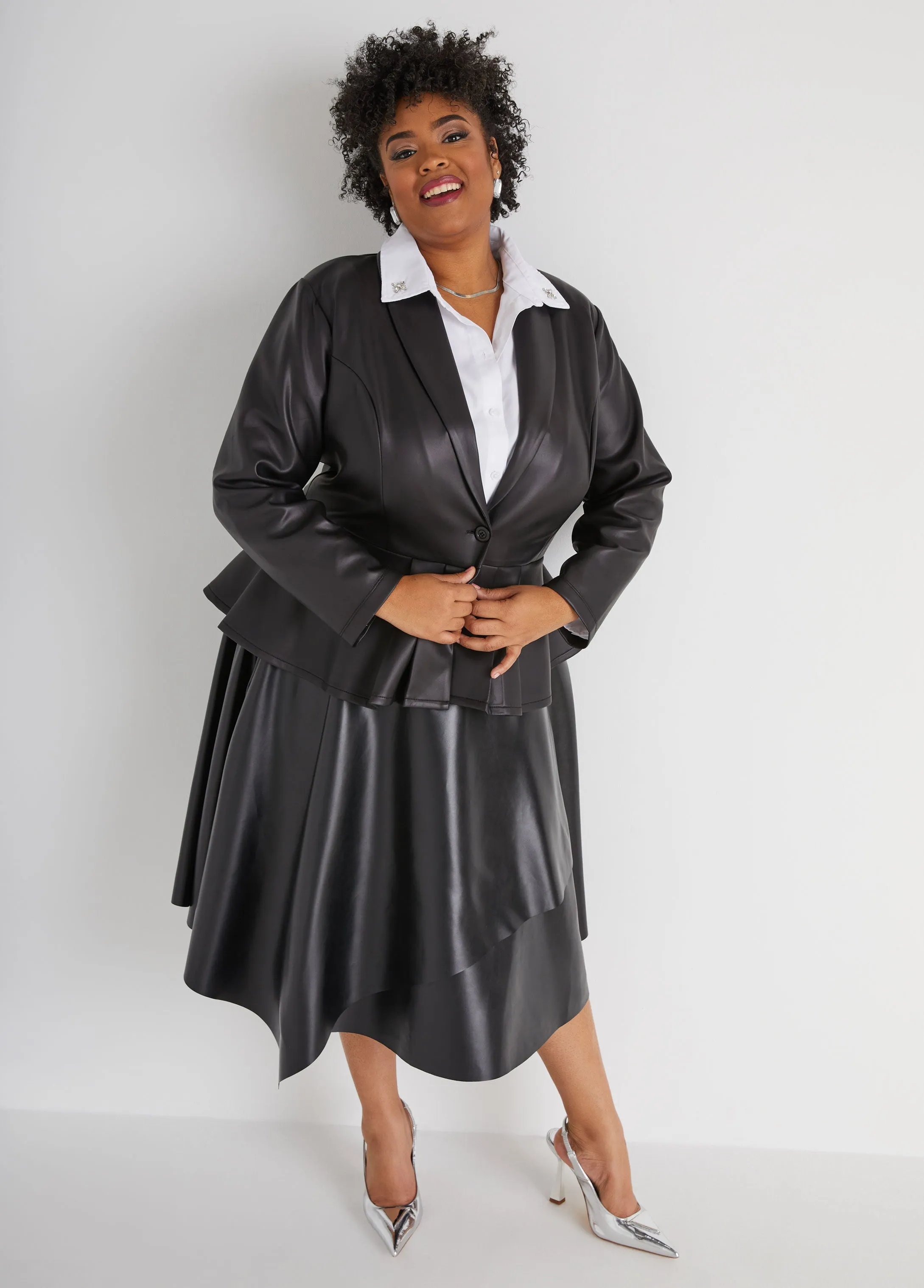 Faux Leather Peplum Blazer sold by Ashley Stewart product image thumbnail 3