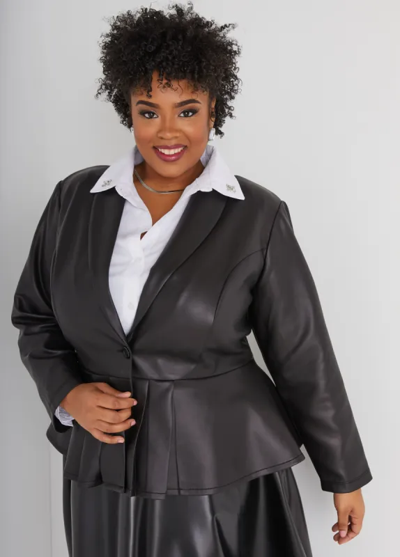 Faux Leather Peplum Blazer sold by Ashley Stewart