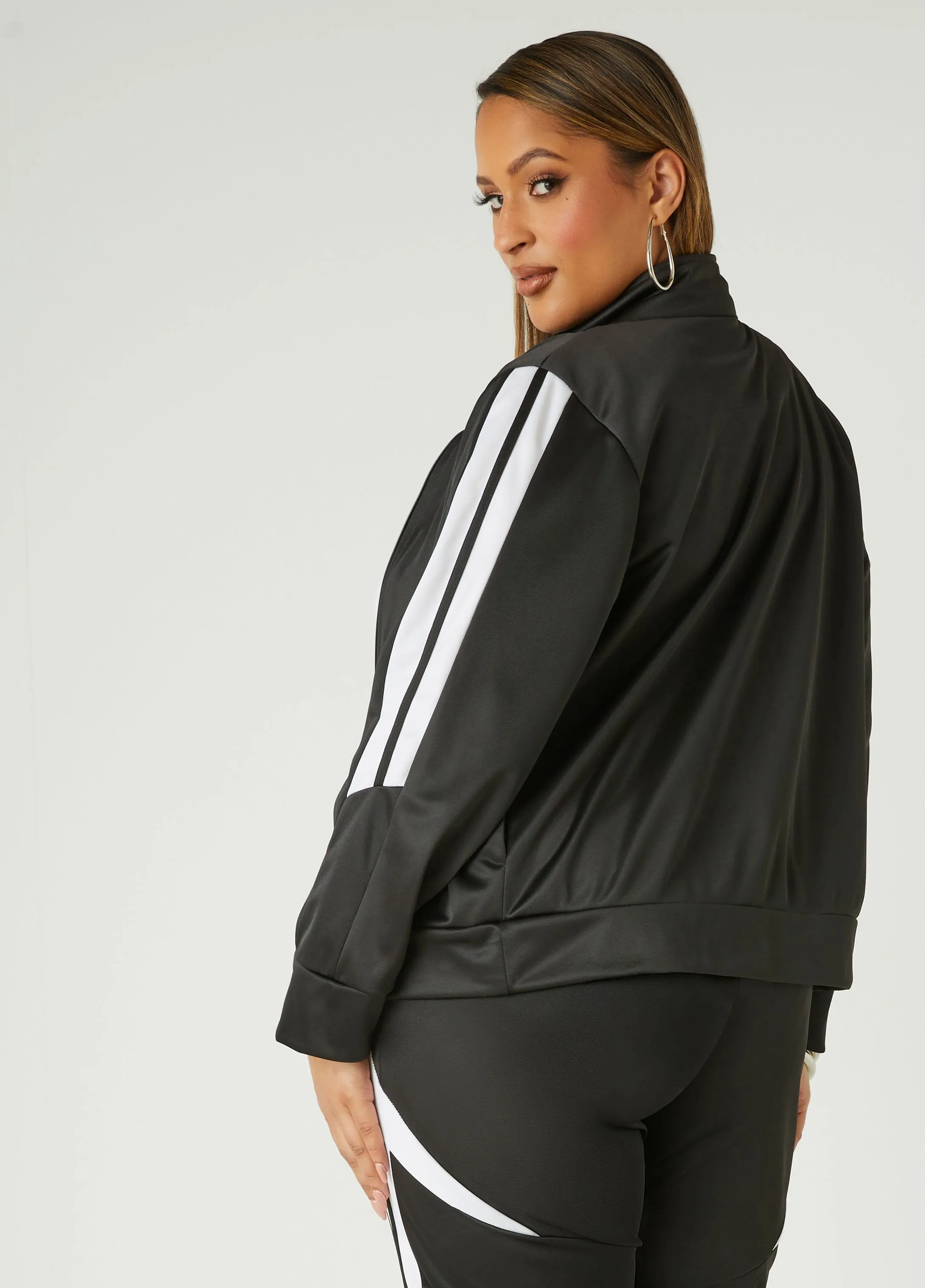 Striped Trimmed Track Jacket sold by Ashley Stewart product image thumbnail 2