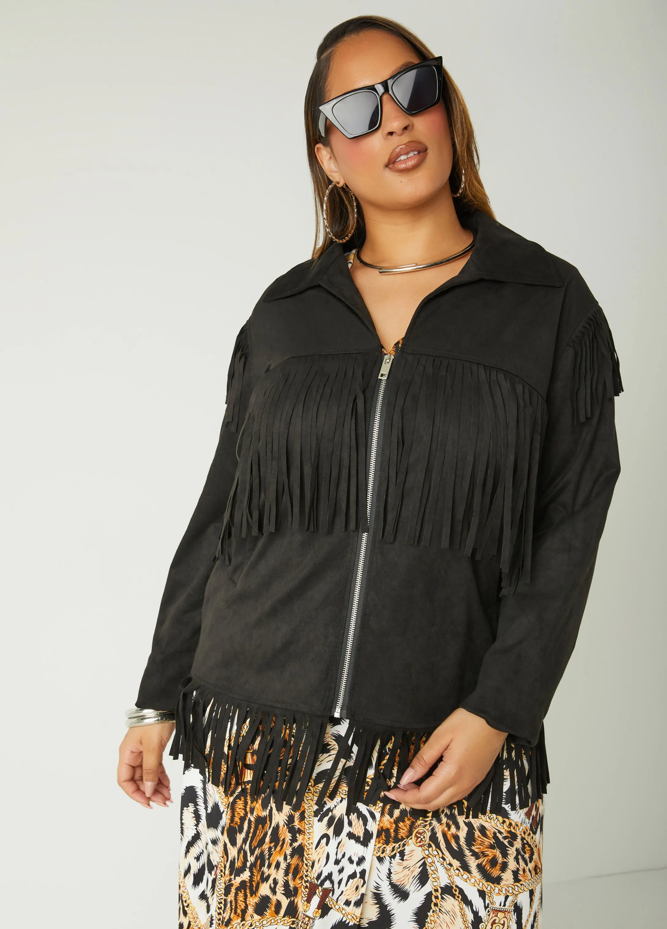 Fringed Faux Suede Jacket sold by Ashley Stewart