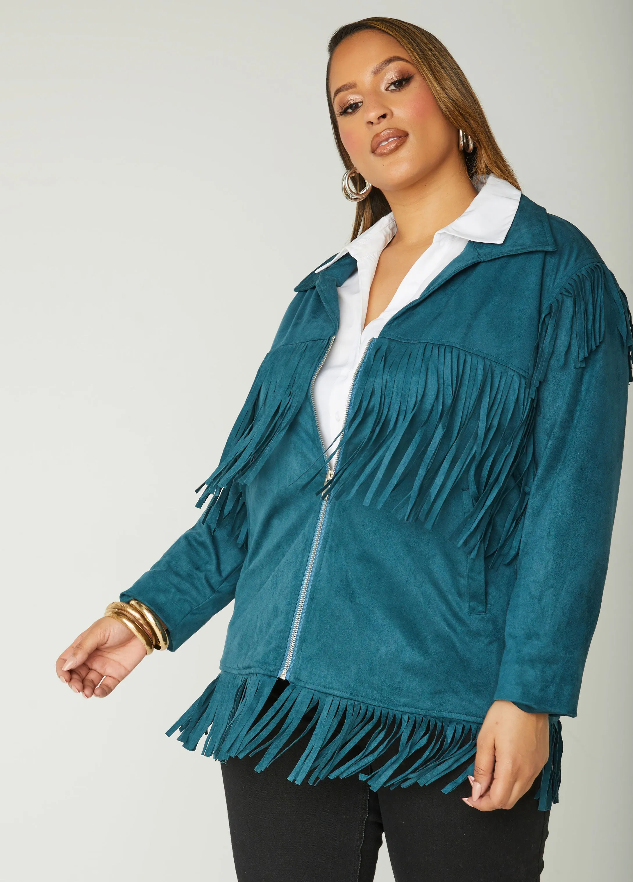 Fringed Faux Suede Jacket sold by Ashley Stewart product image thumbnail 5
