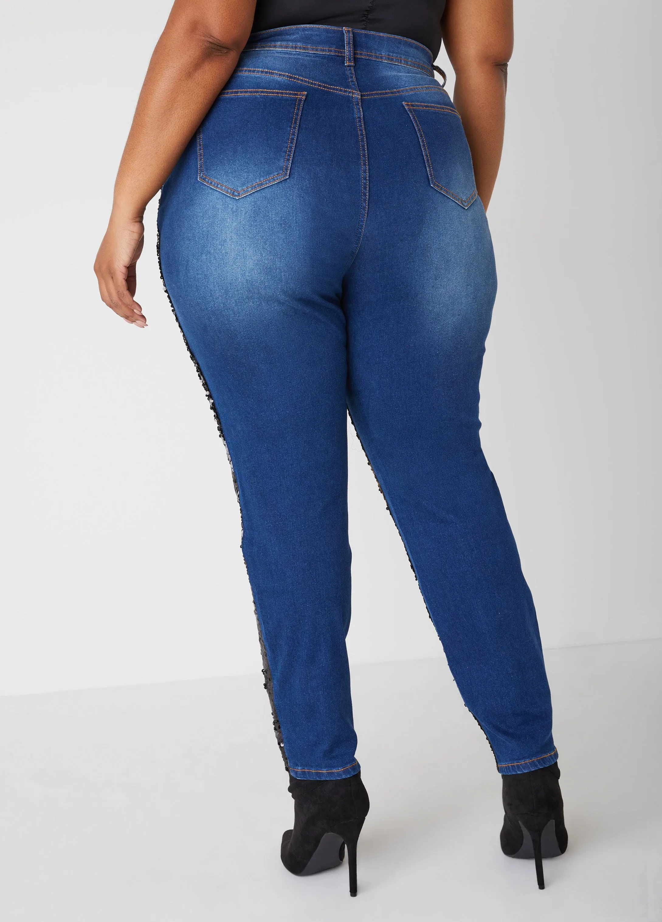 Sequined Mid Rise Skinny Jeans sold by Ashley Stewart product image thumbnail 2