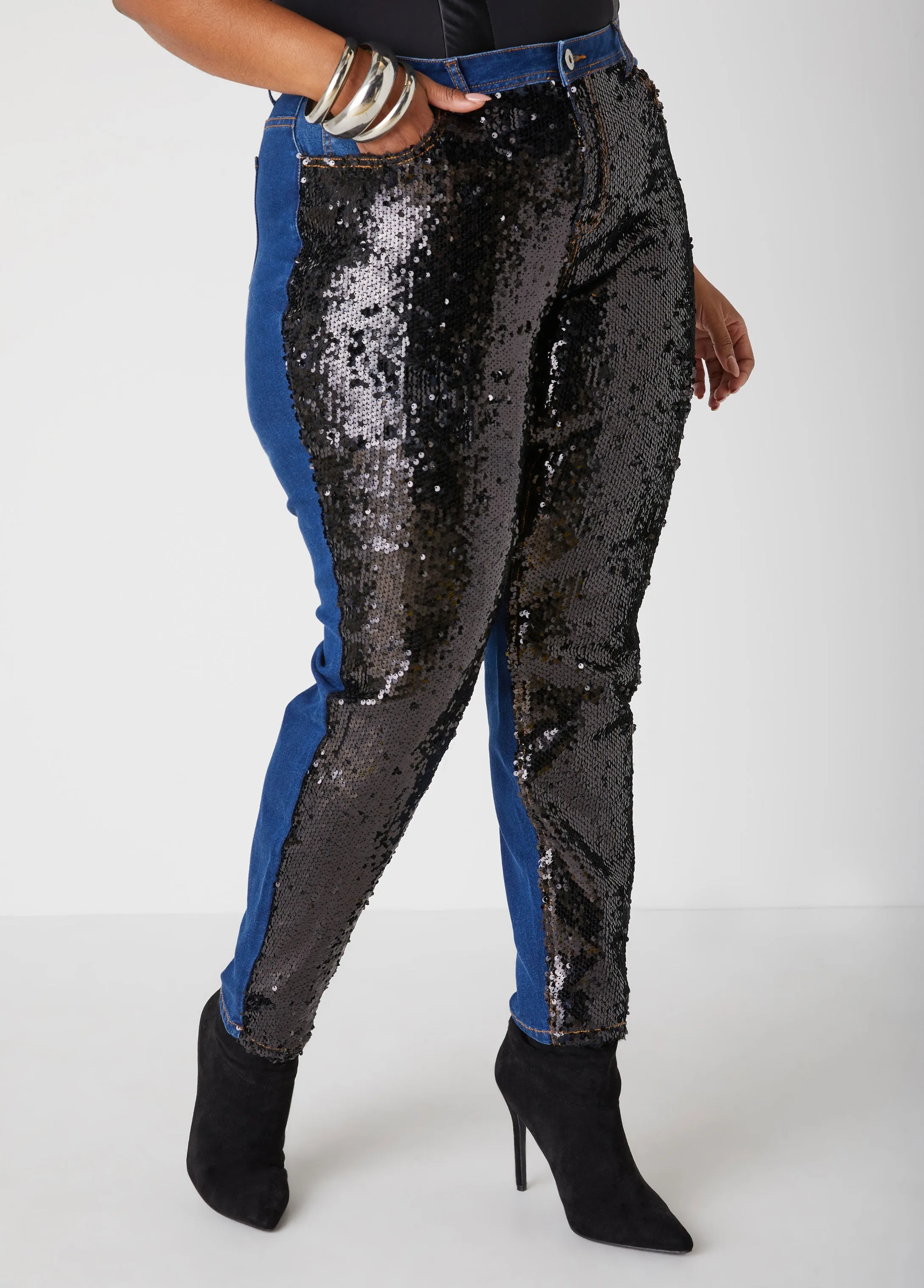 Sequined Mid Rise Skinny Jeans sold by Ashley Stewart product image thumbnail 3