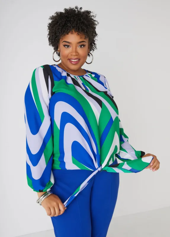 Tie Front Swirl Print Blouse sold by Ashley Stewart