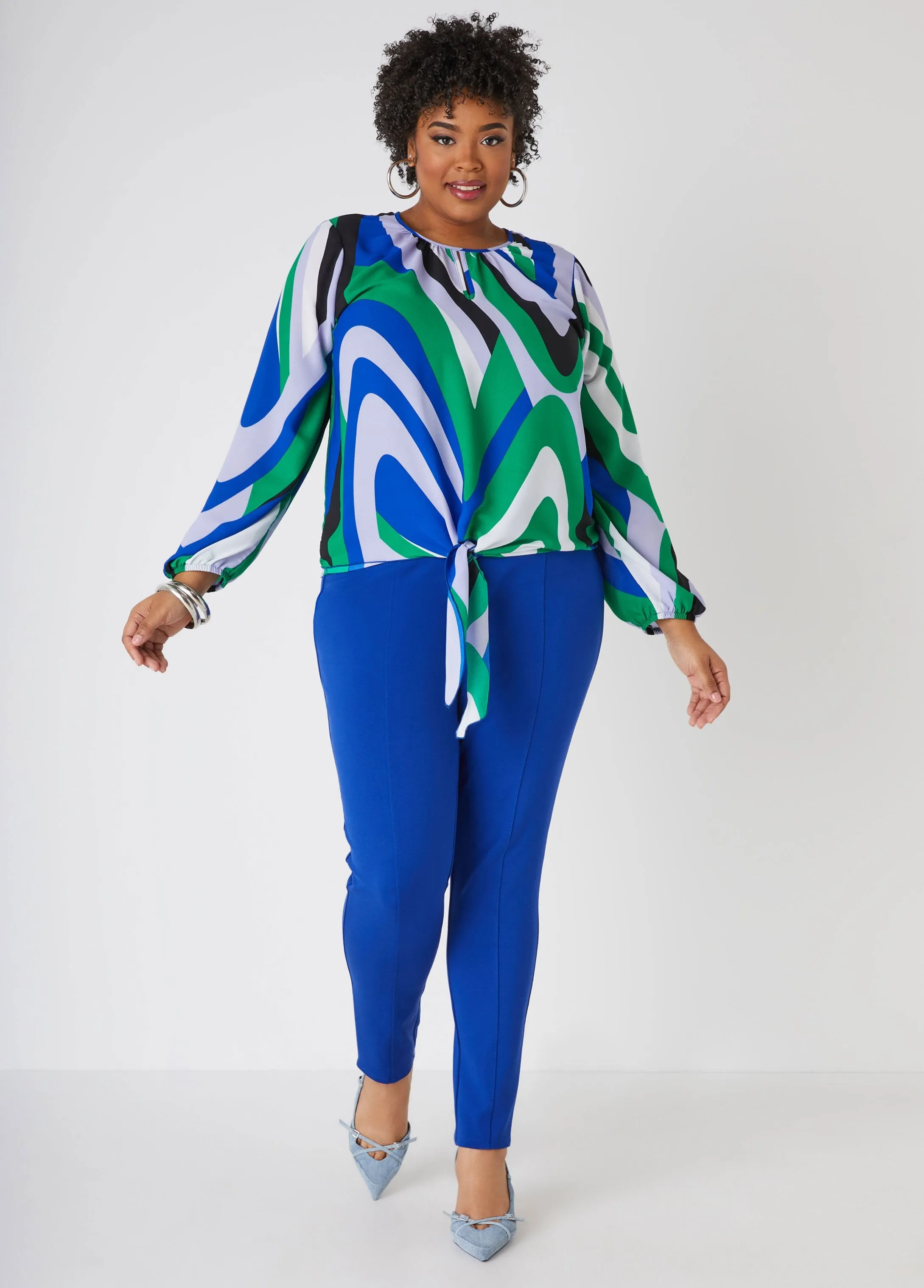 Tie Front Swirl Print Blouse sold by Ashley Stewart product image thumbnail 4