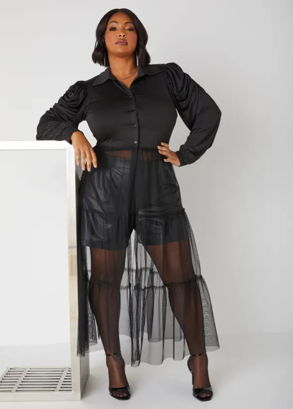 Pleated Tulle Paneled Duster sold by Ashley Stewart