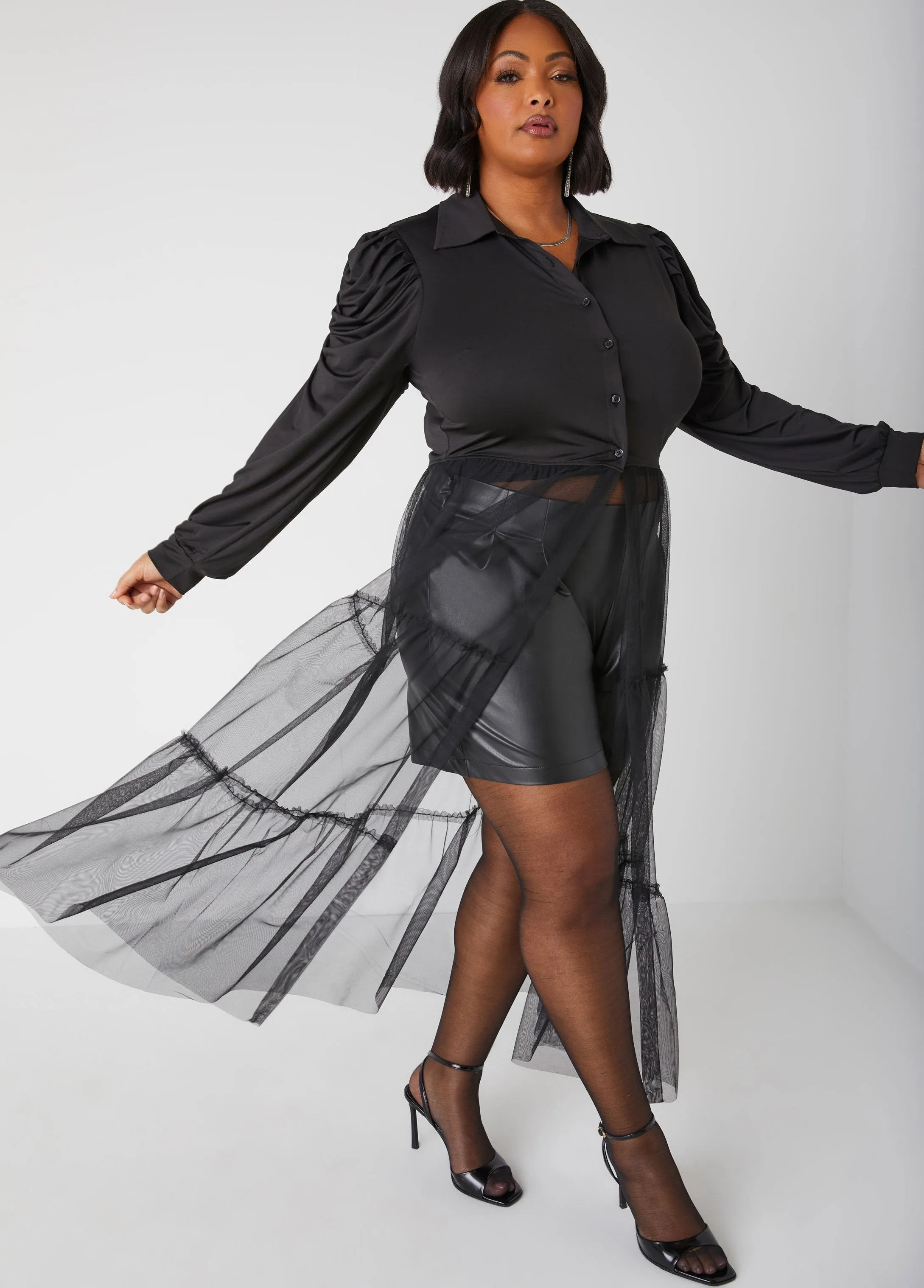 Pleated Tulle Paneled Duster sold by Ashley Stewart product image thumbnail 3