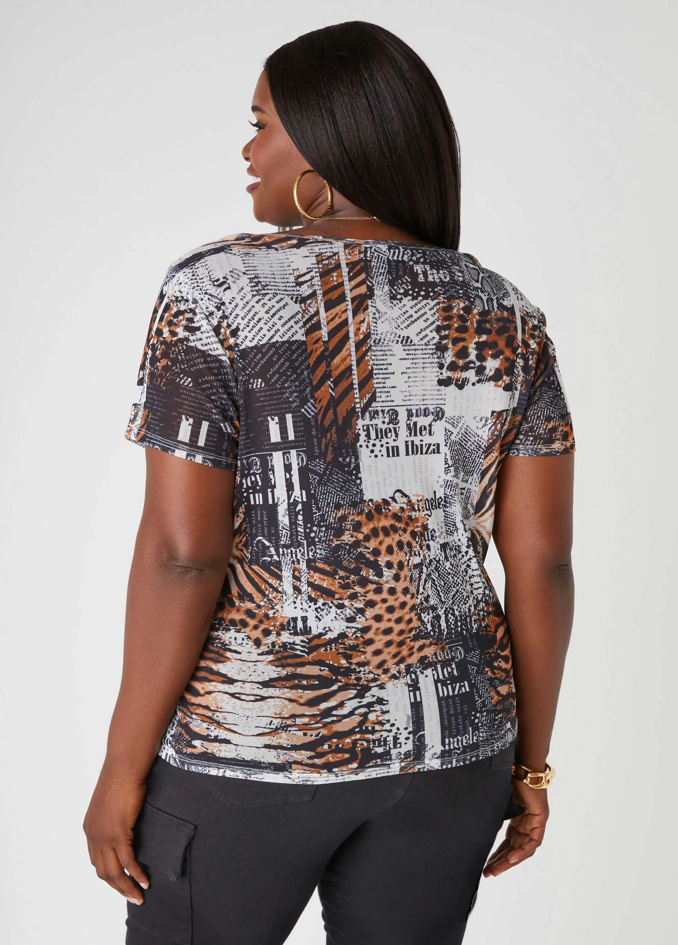 Newspaper Print Mesh Tee sold by Ashley Stewart product image thumbnail 2