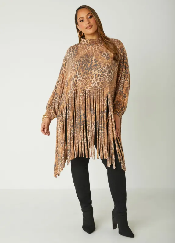 Fringed Animal Print Top sold by Ashley Stewart