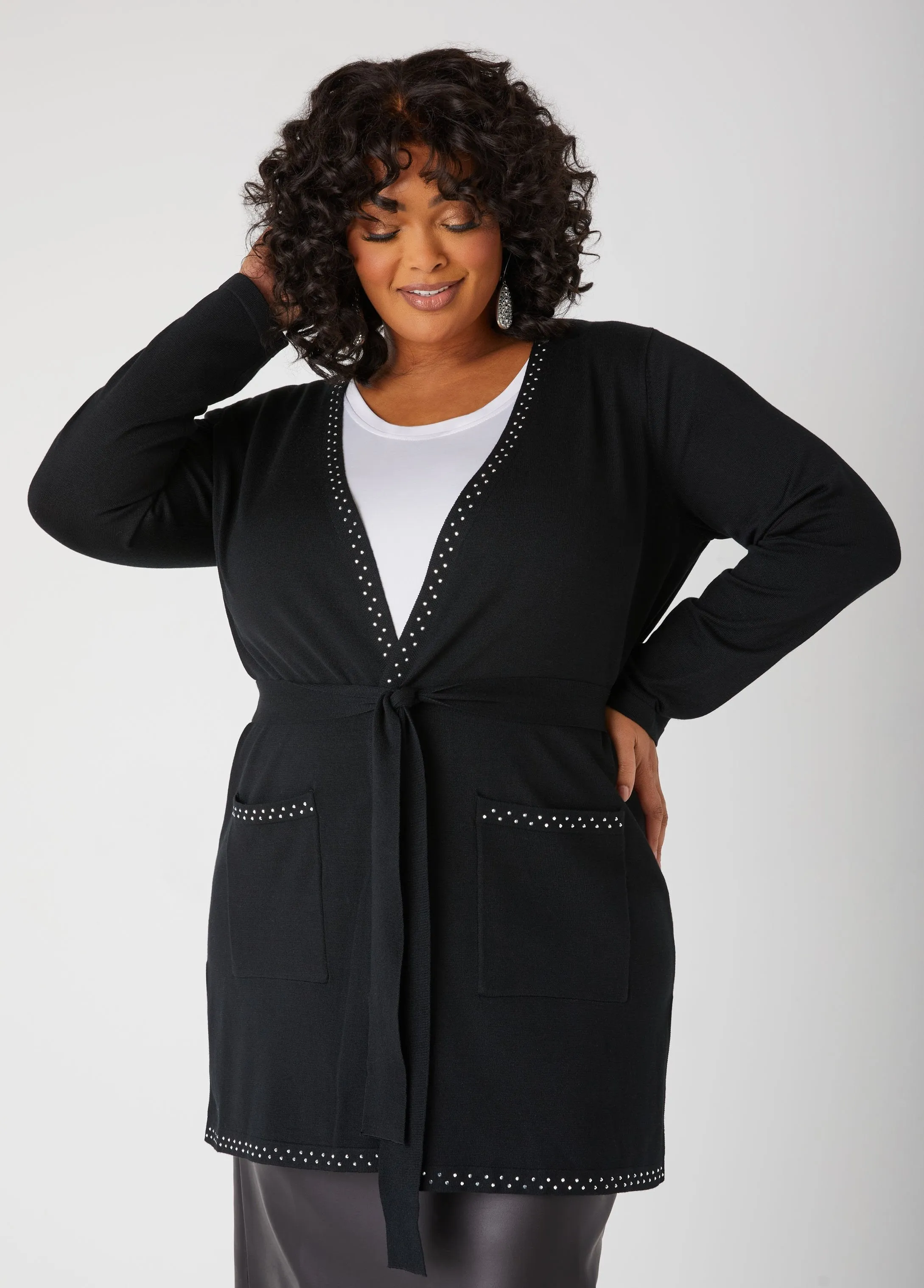 Crystal Belted Cardigan sold by Ashley Stewart