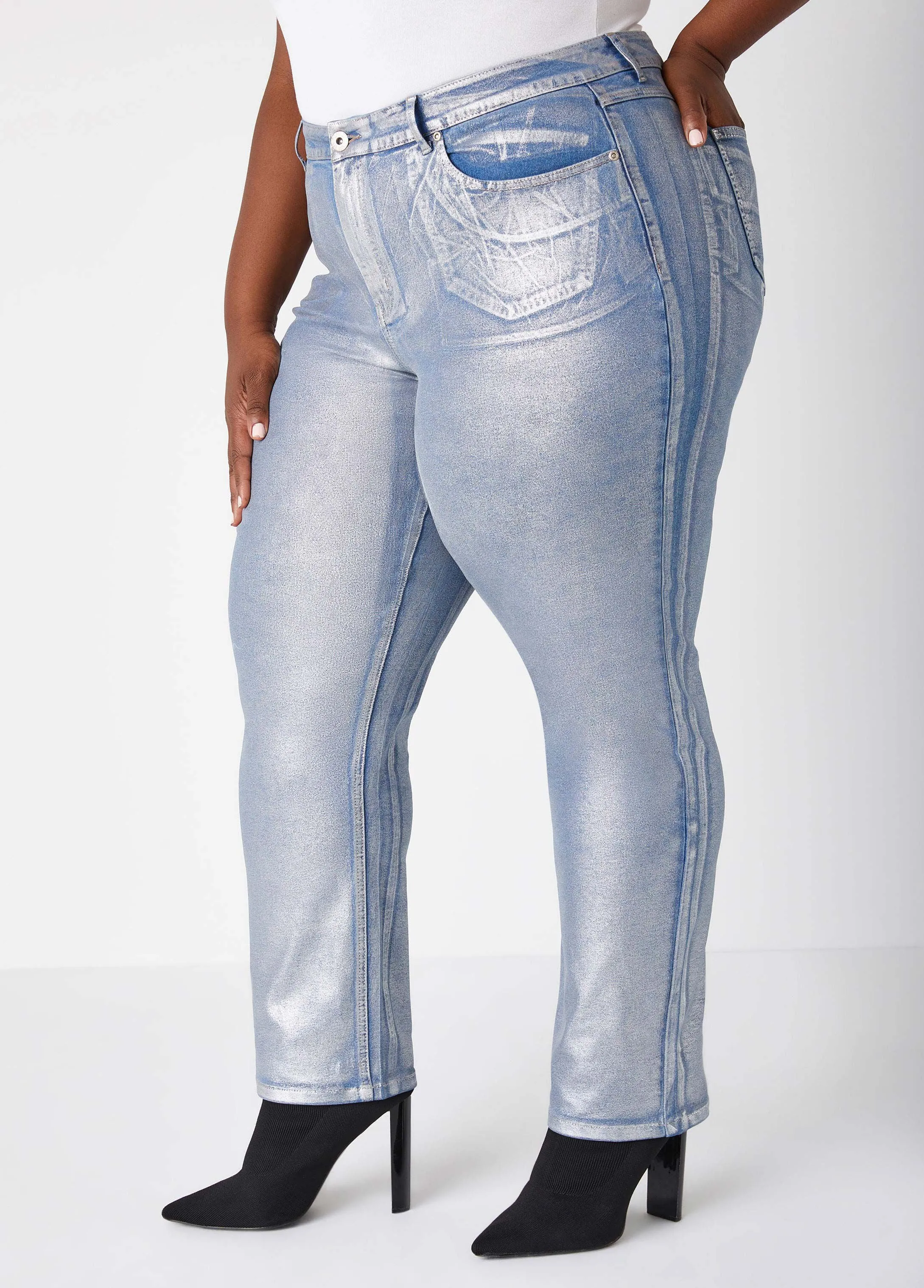 Metallic Slim Leg Jeans sold by Ashley Stewart product image thumbnail 4
