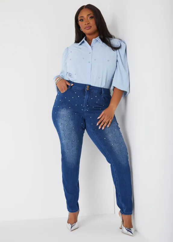 Crystal Embellished Crepe Shirt sold by Ashley Stewart
