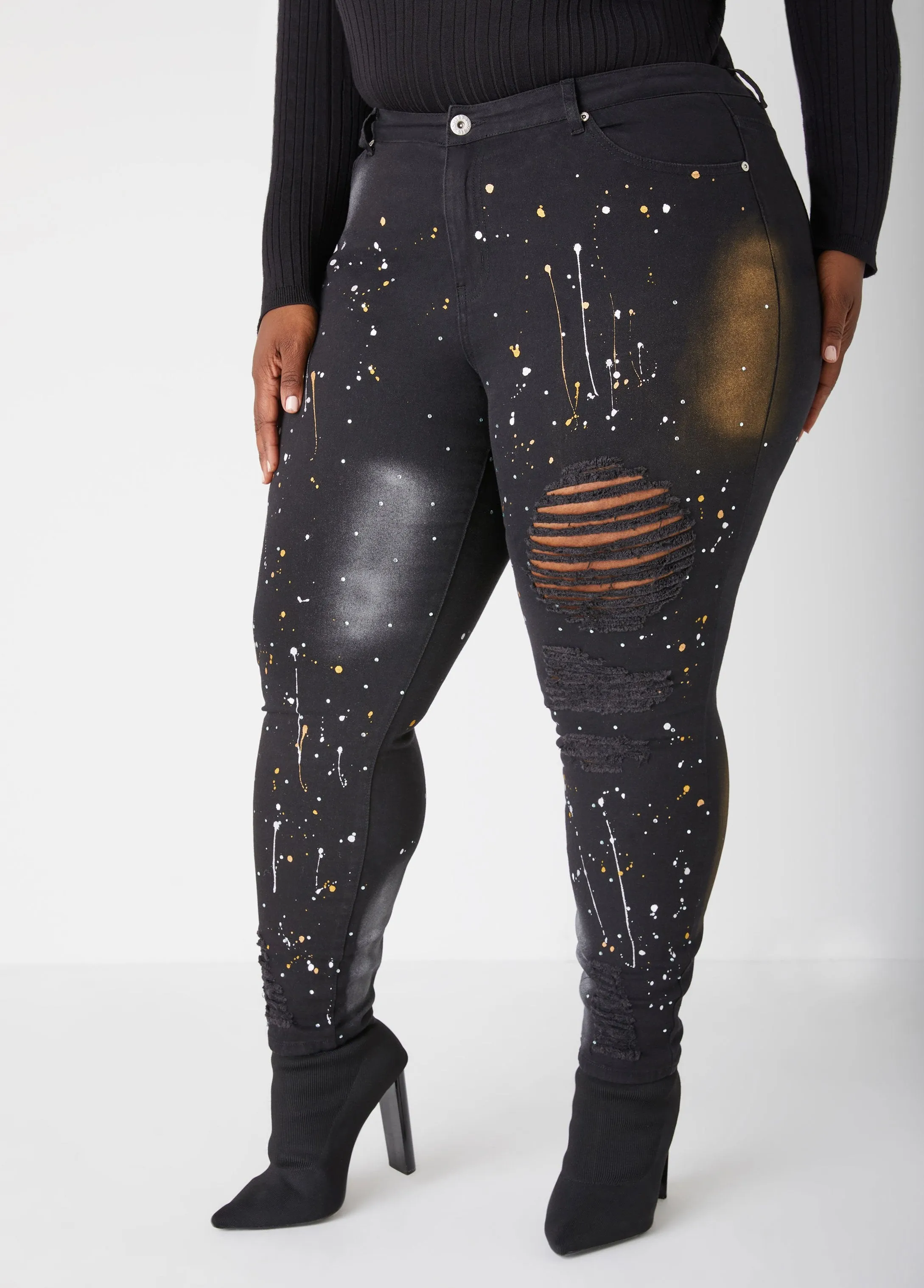 Embellished Painted Skinny Jeans sold by Ashley Stewart product image thumbnail 3