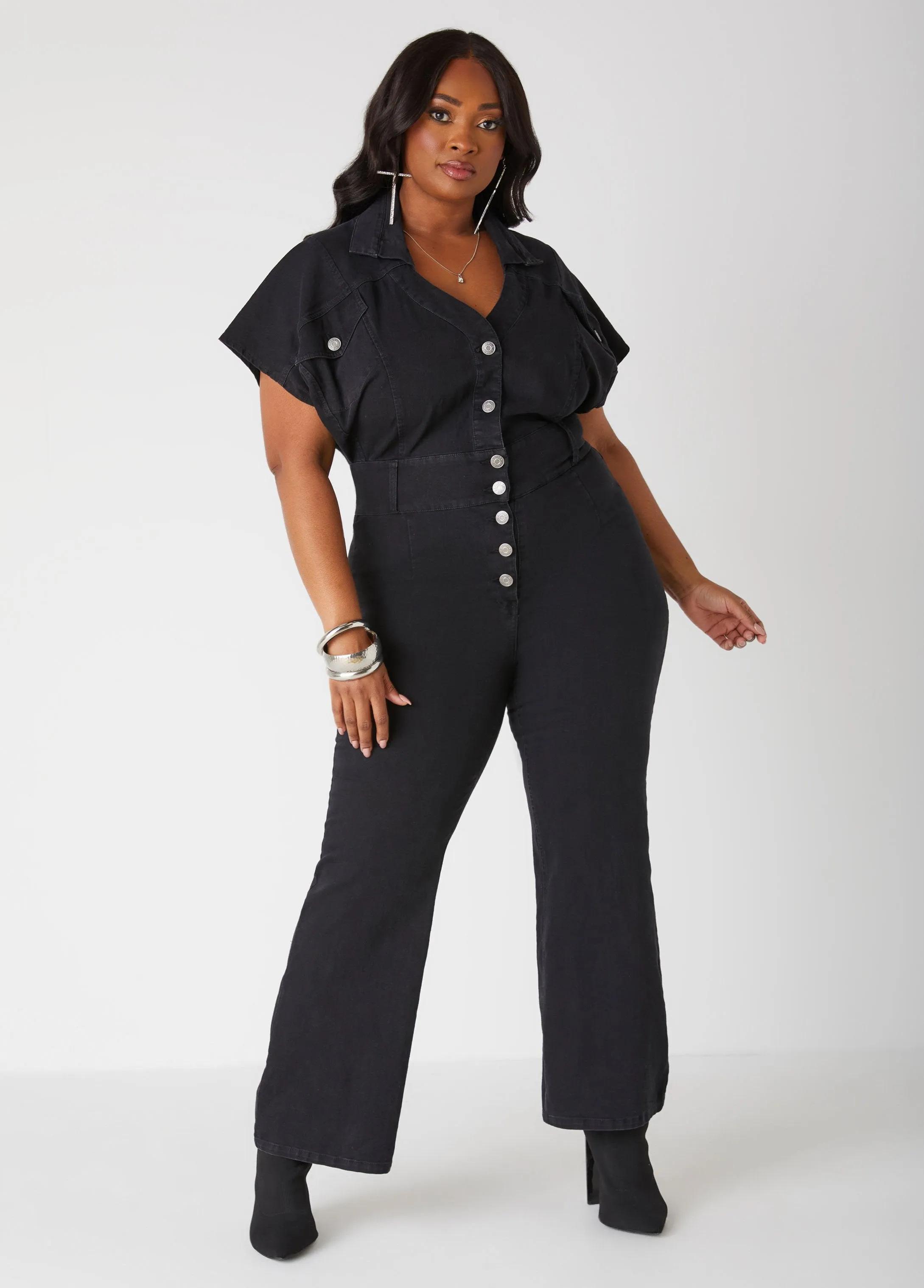 Straight Leg Denim Jumpsuit sold by Ashley Stewart