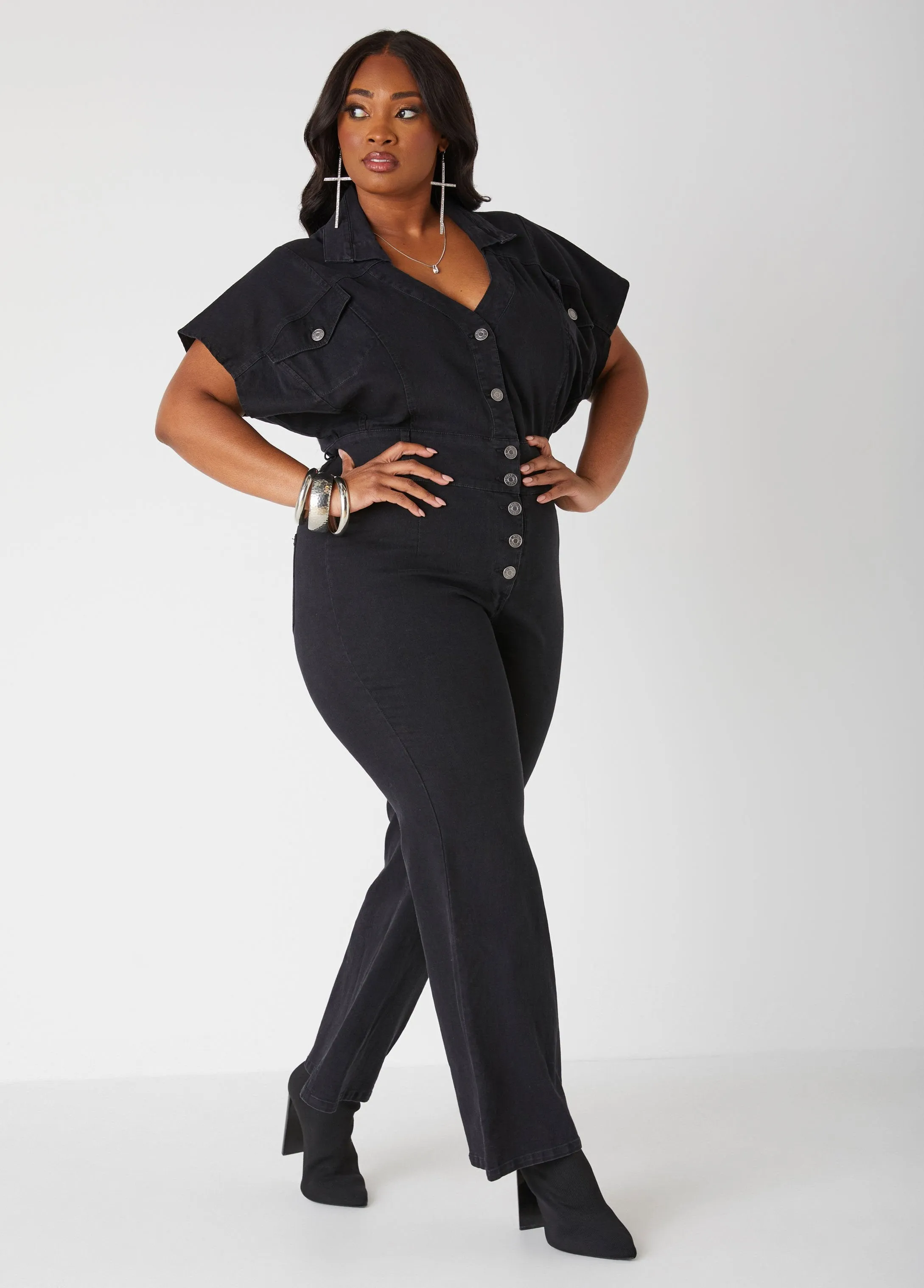 Straight Leg Denim Jumpsuit sold by Ashley Stewart product image thumbnail 3