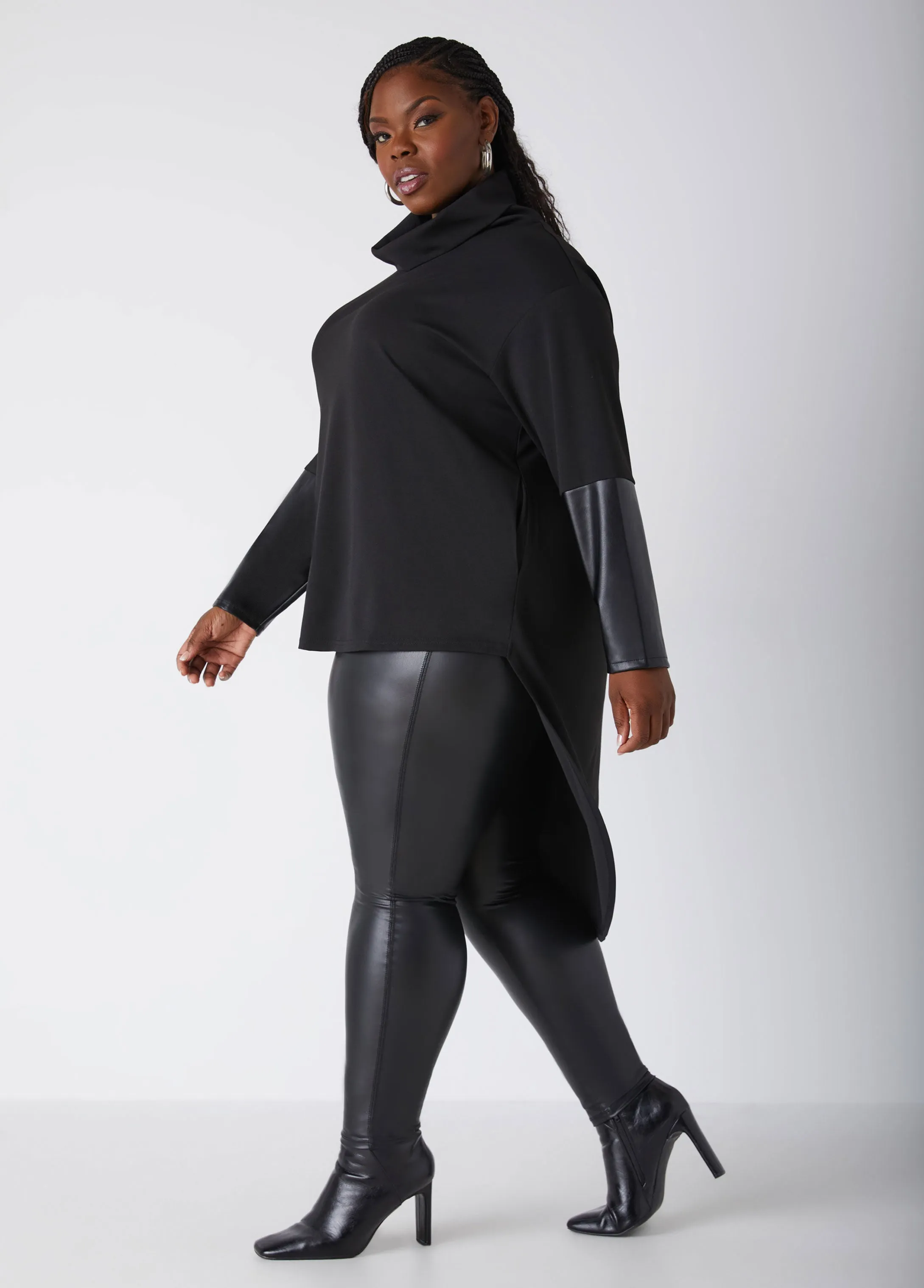 Faux Leather Paneled Hi Low Tunic sold by Ashley Stewart product image thumbnail 3