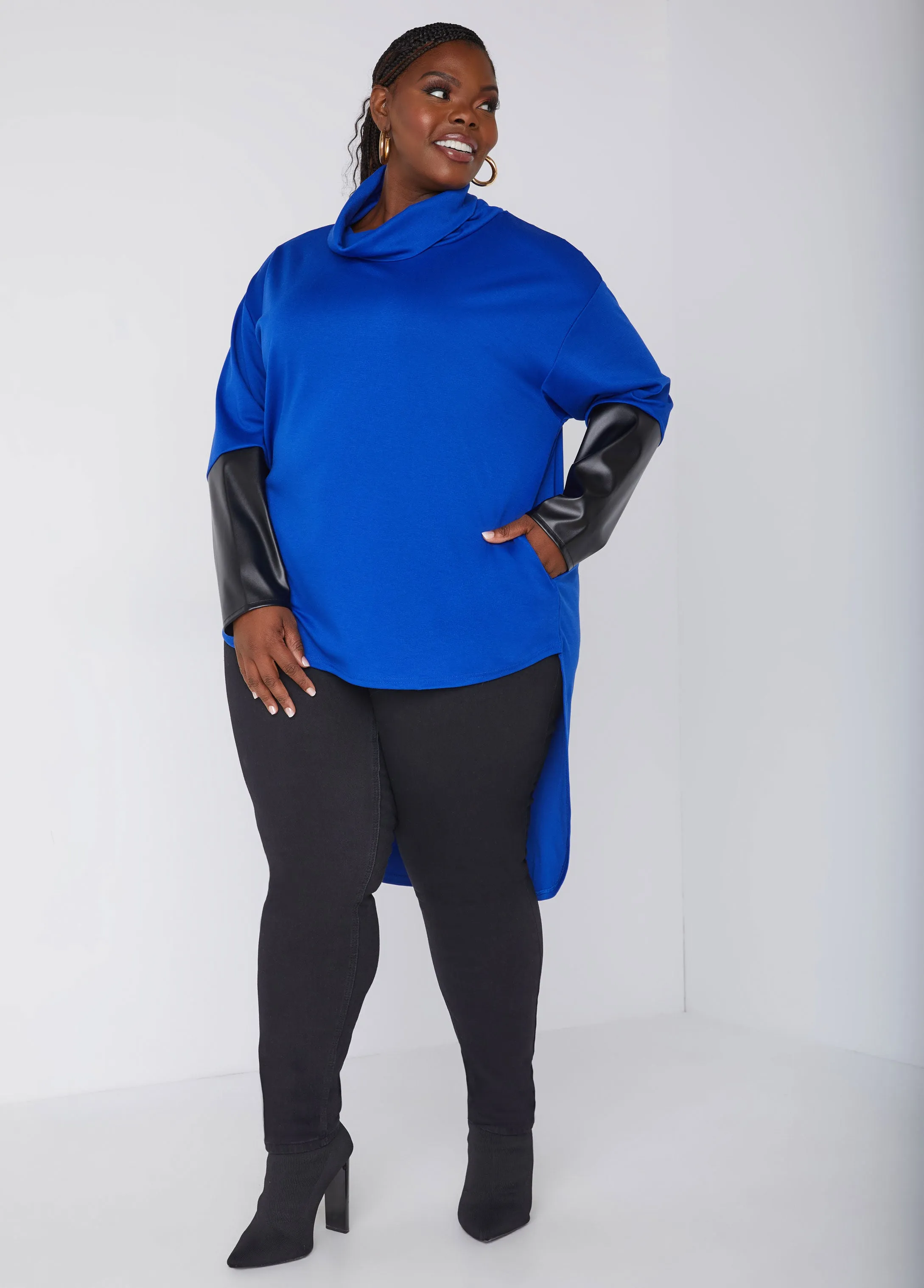 Faux Leather Paneled Hi Low Tunic sold by Ashley Stewart product image thumbnail 5