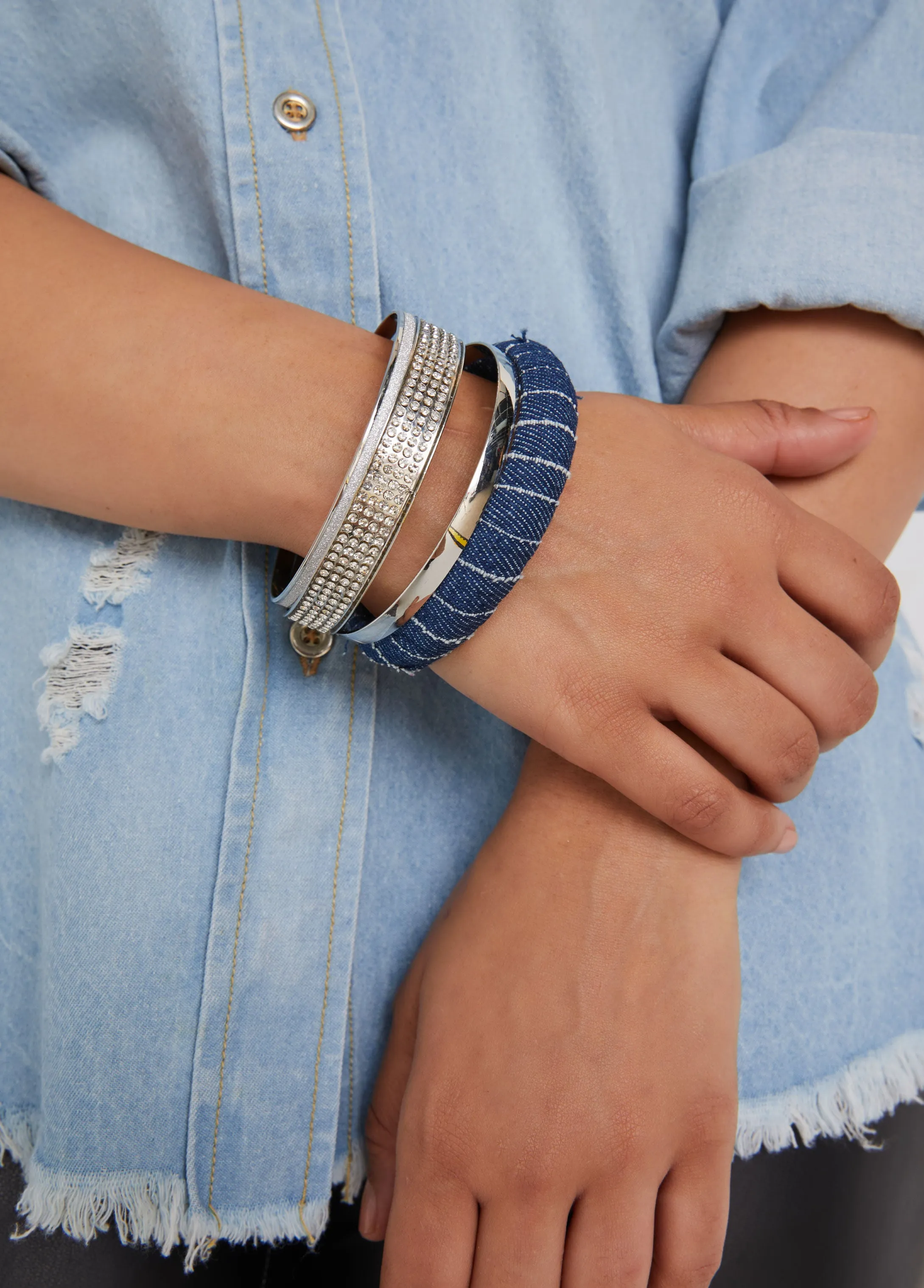 Denim And Crystal Bangle Set sold by Ashley Stewart
