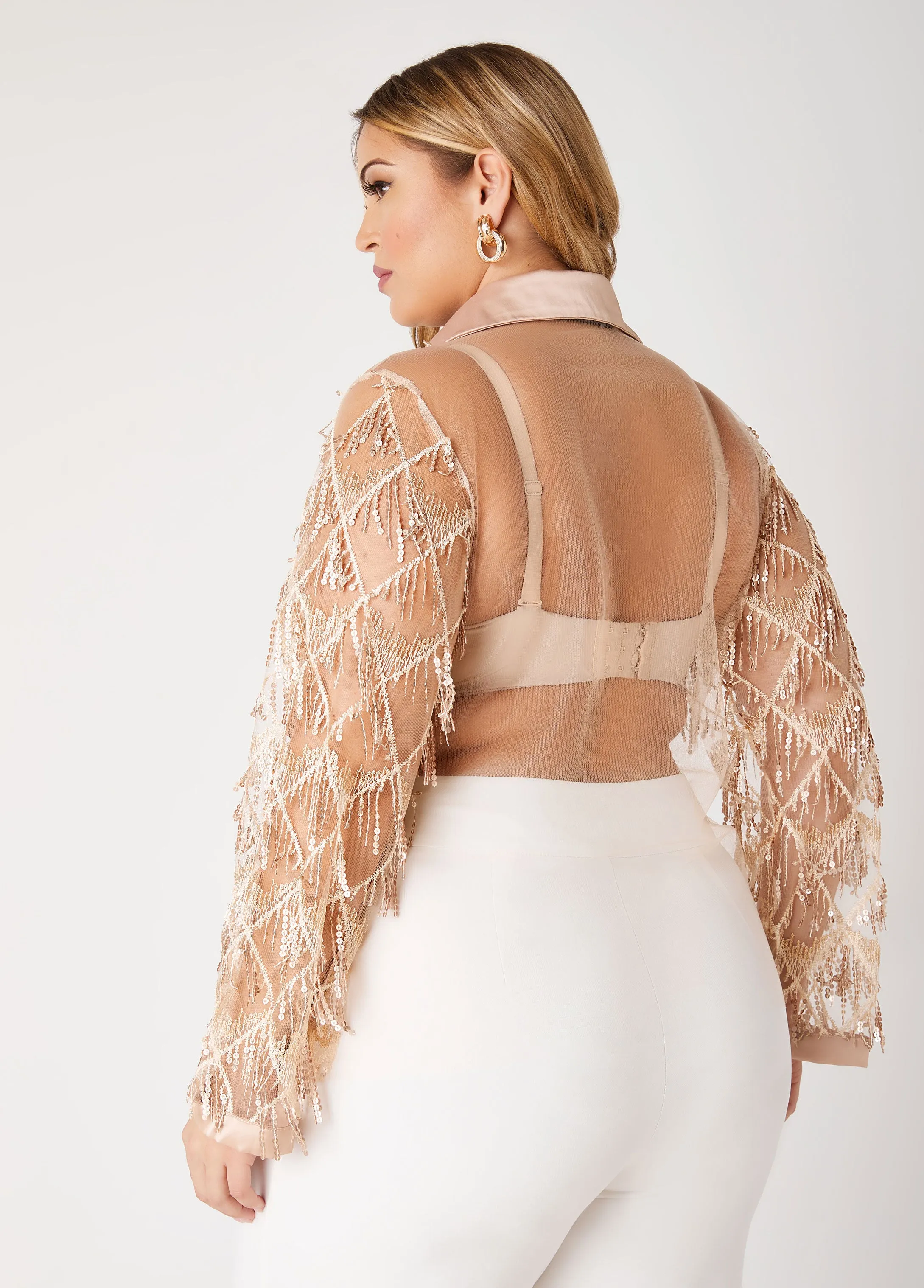 Fringed Sequin Mesh Shirt sold by Ashley Stewart product image thumbnail 2