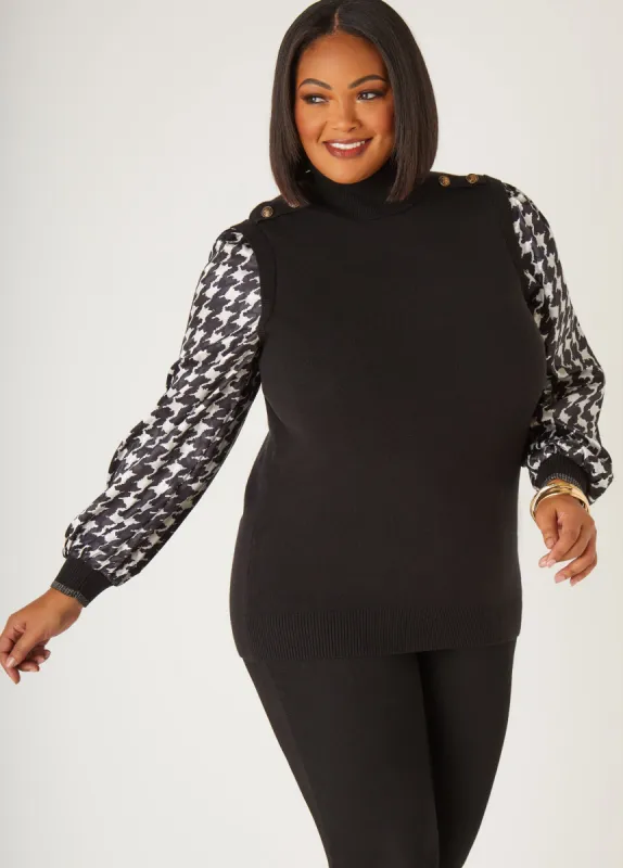 Houndstooth Paneled Turtleneck Sweater sold by Ashley Stewart