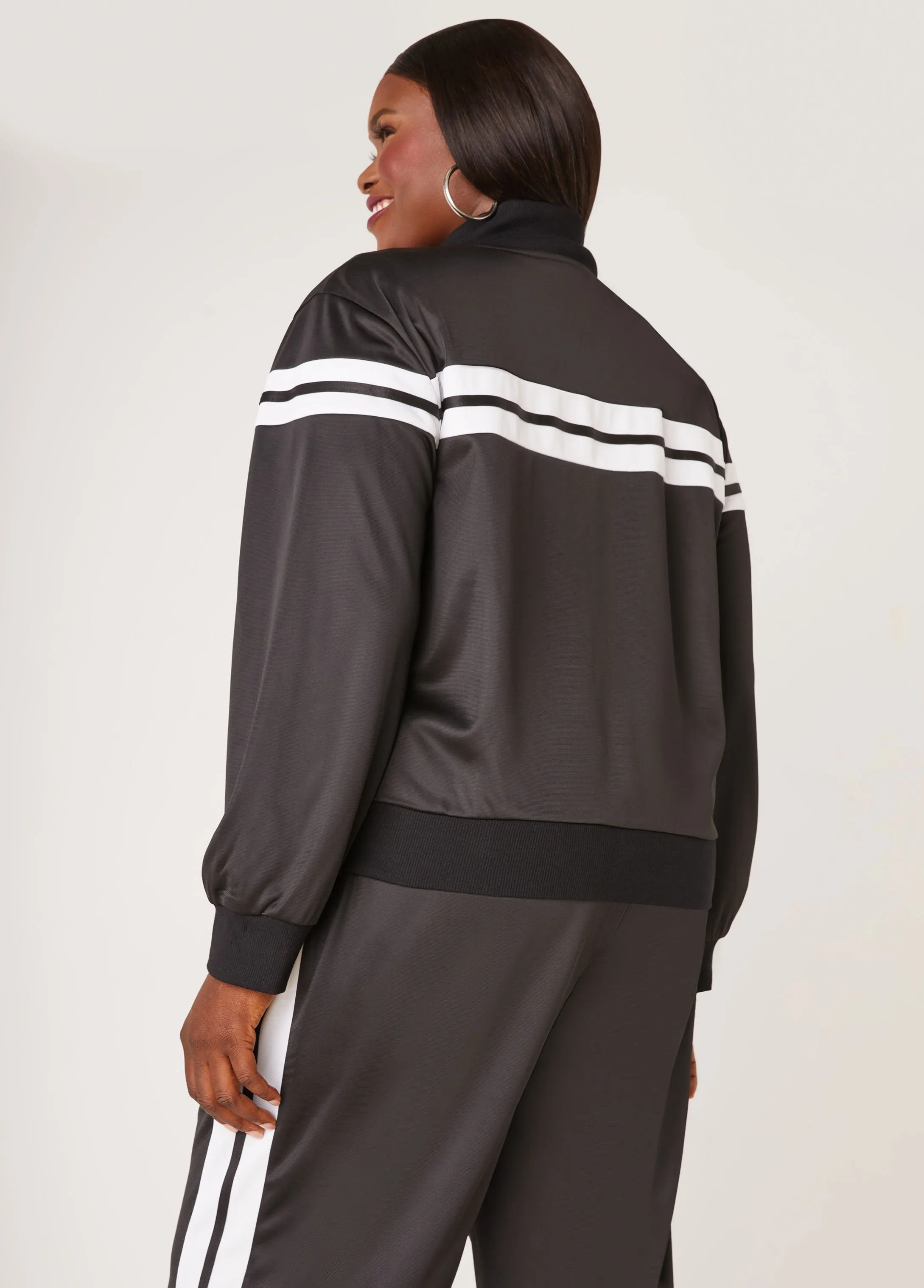 Zip Front Striped Track Jacket sold by Ashley Stewart product image thumbnail 2