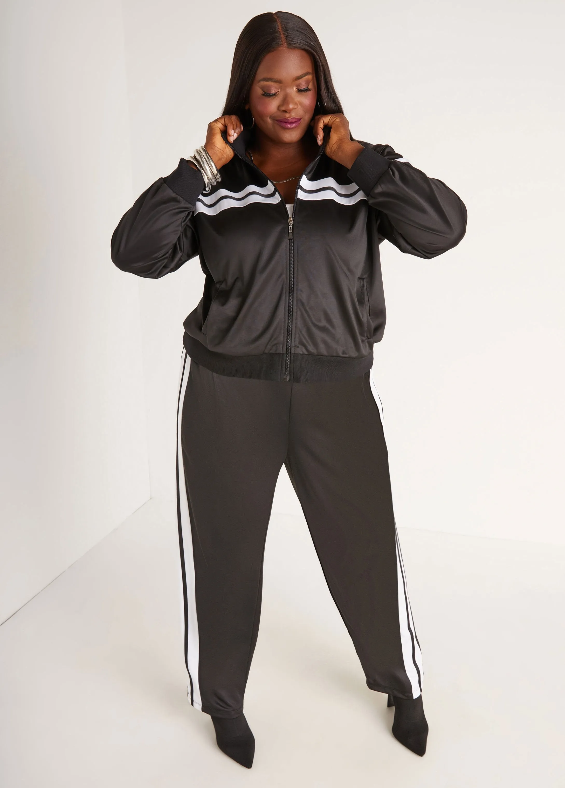 Zip Front Striped Track Jacket sold by Ashley Stewart product image thumbnail 3
