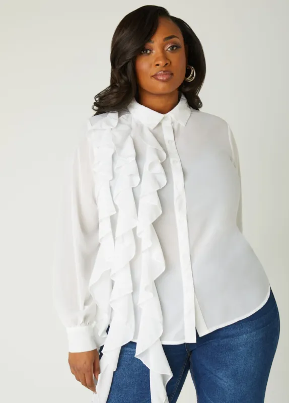 Ruffled Collared Shirt sold by Ashley Stewart