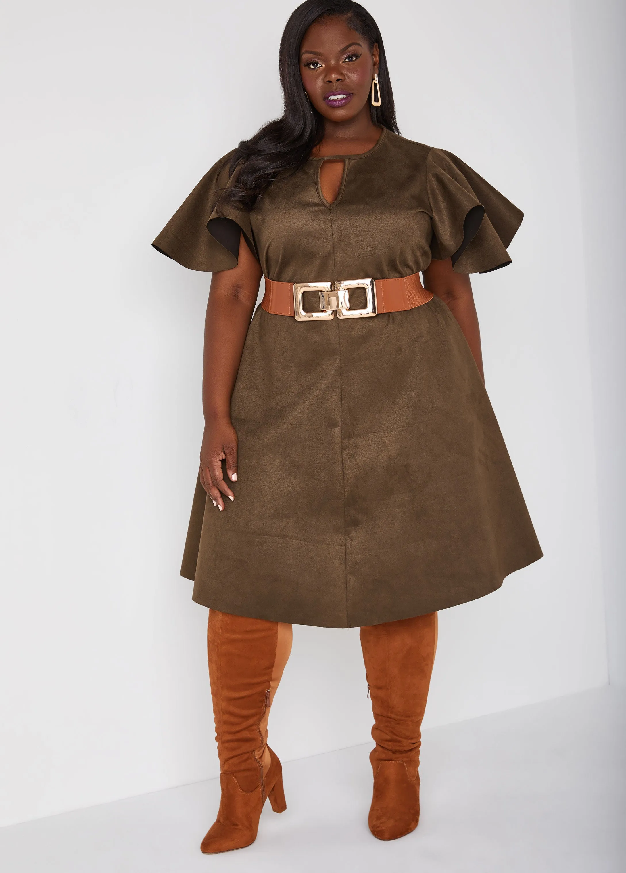 Square Buckle Paneled Stretch Belt sold by Ashley Stewart