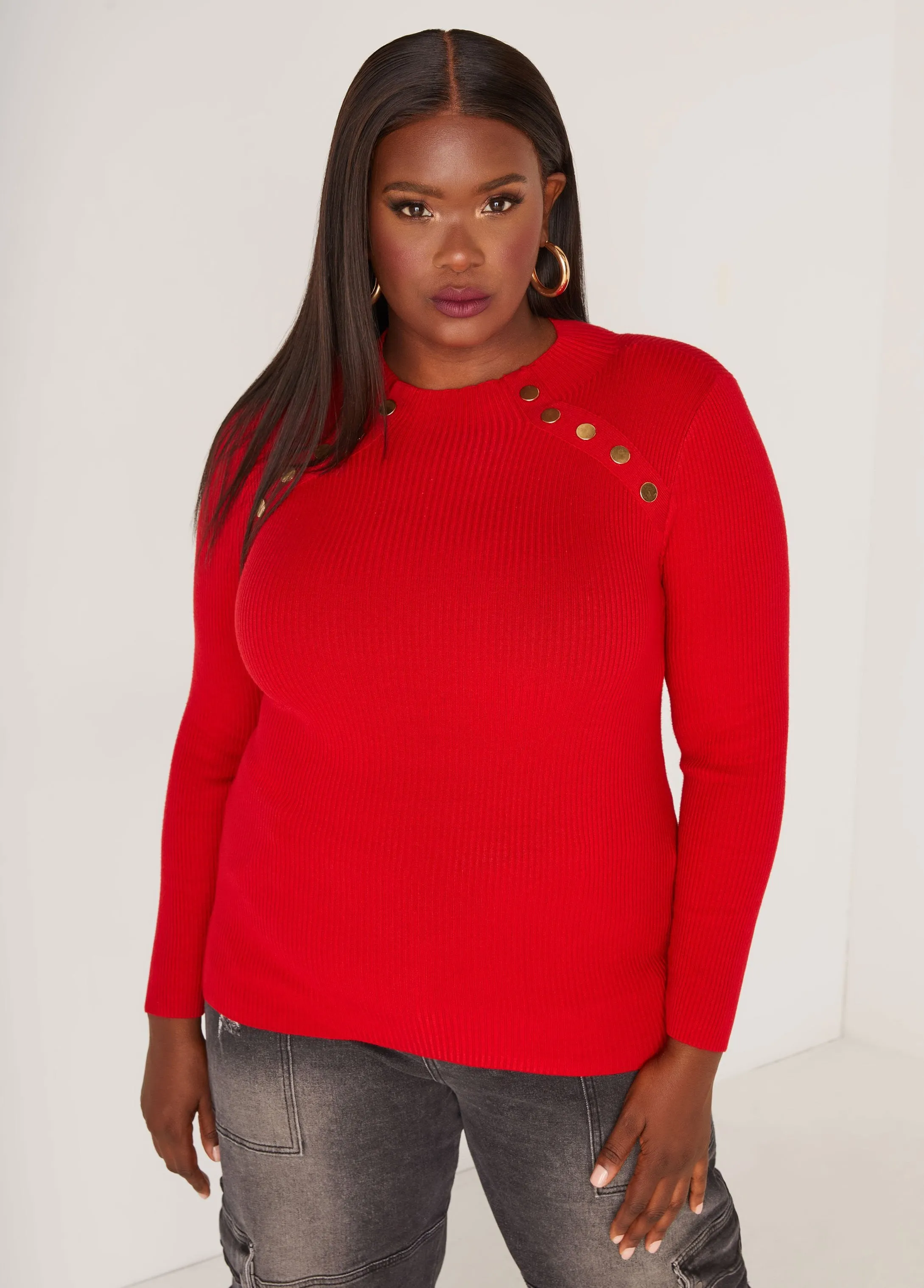 Button Embellished Sweater sold by Ashley Stewart product image thumbnail 5