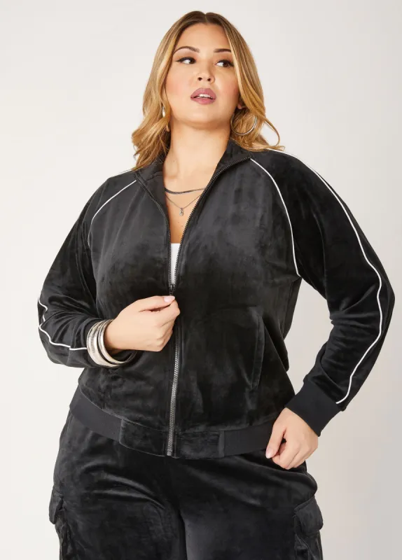Piped Velour Track Jacket sold by Ashley Stewart