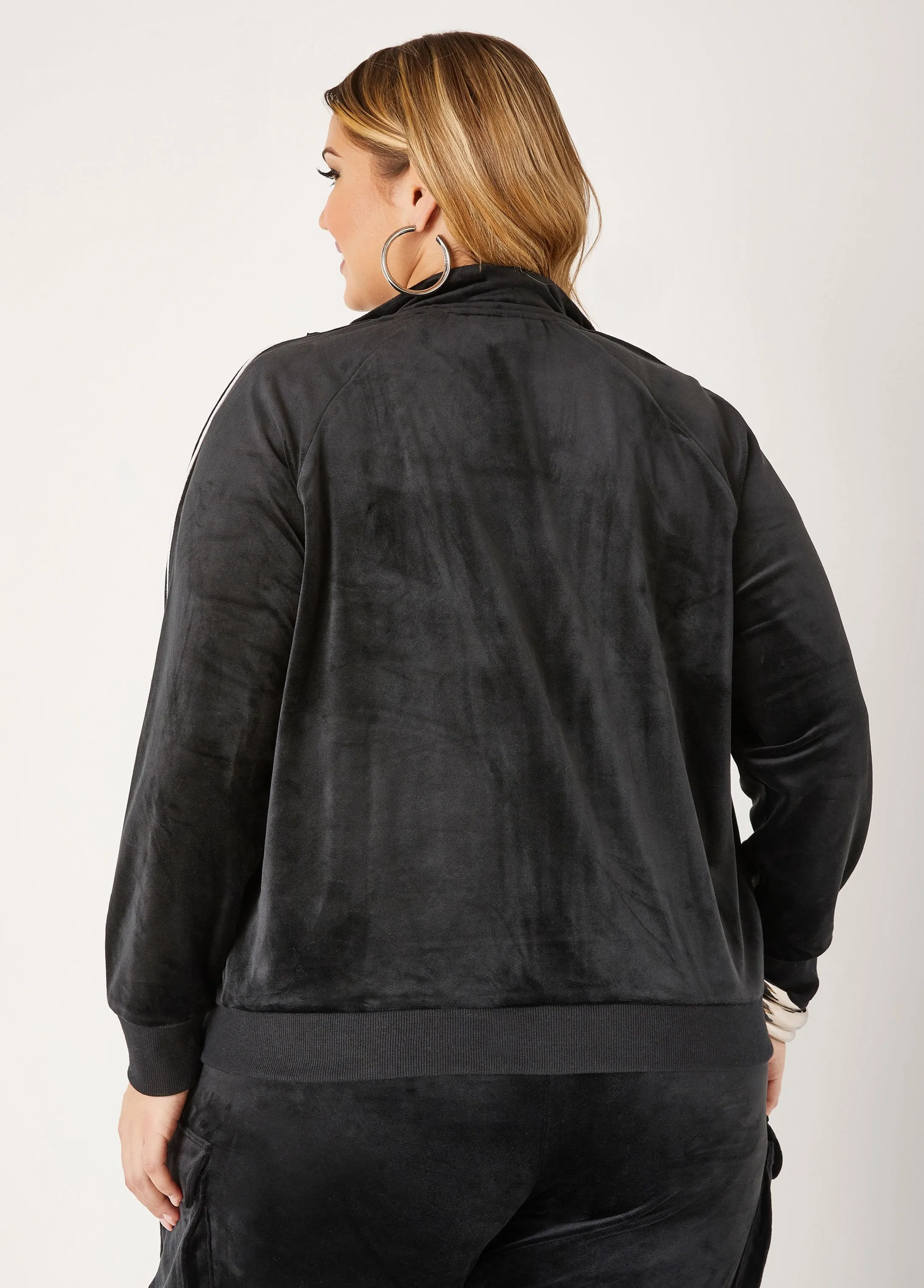 Piped Velour Track Jacket sold by Ashley Stewart product image thumbnail 2