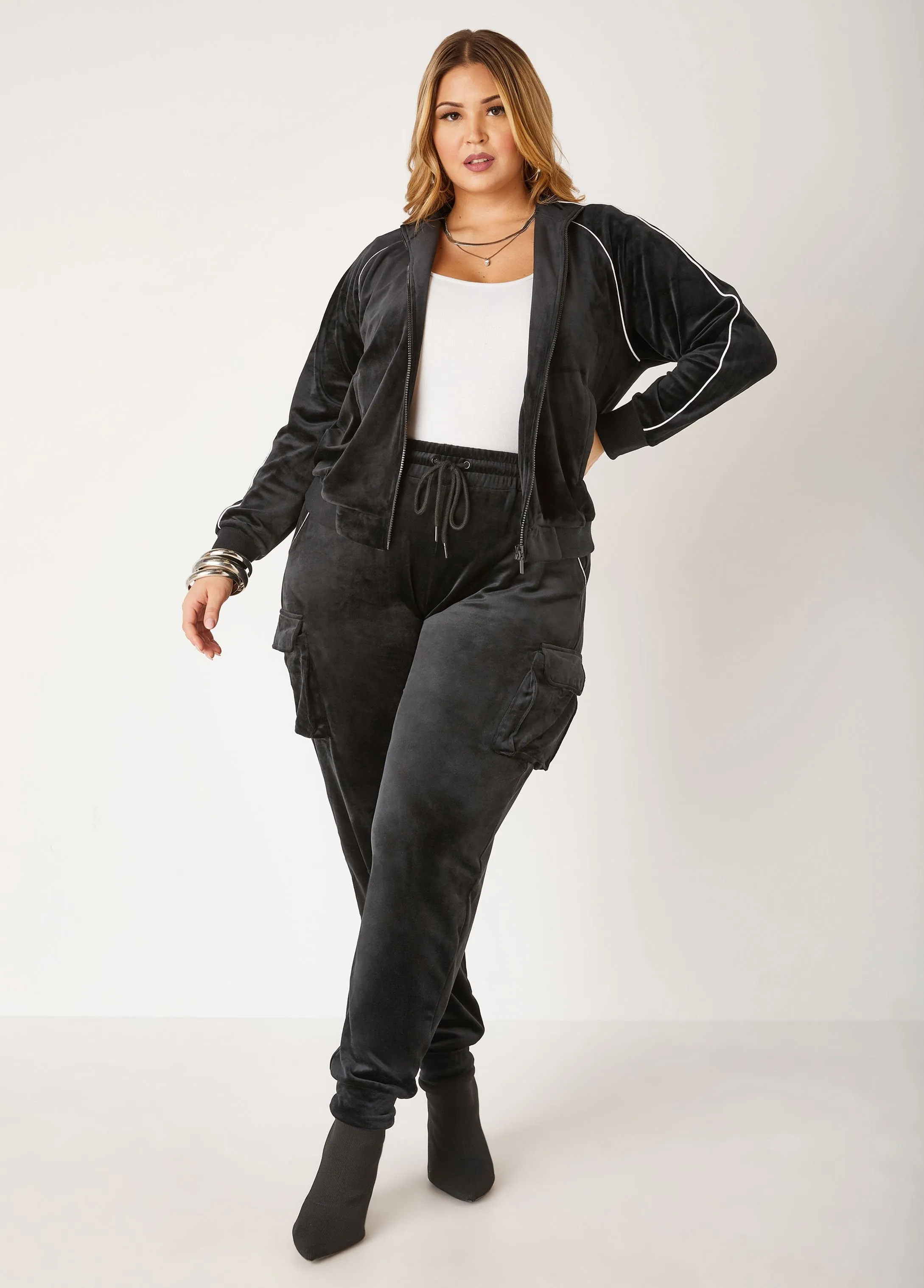 Piped Velour Track Jacket sold by Ashley Stewart product image thumbnail 3