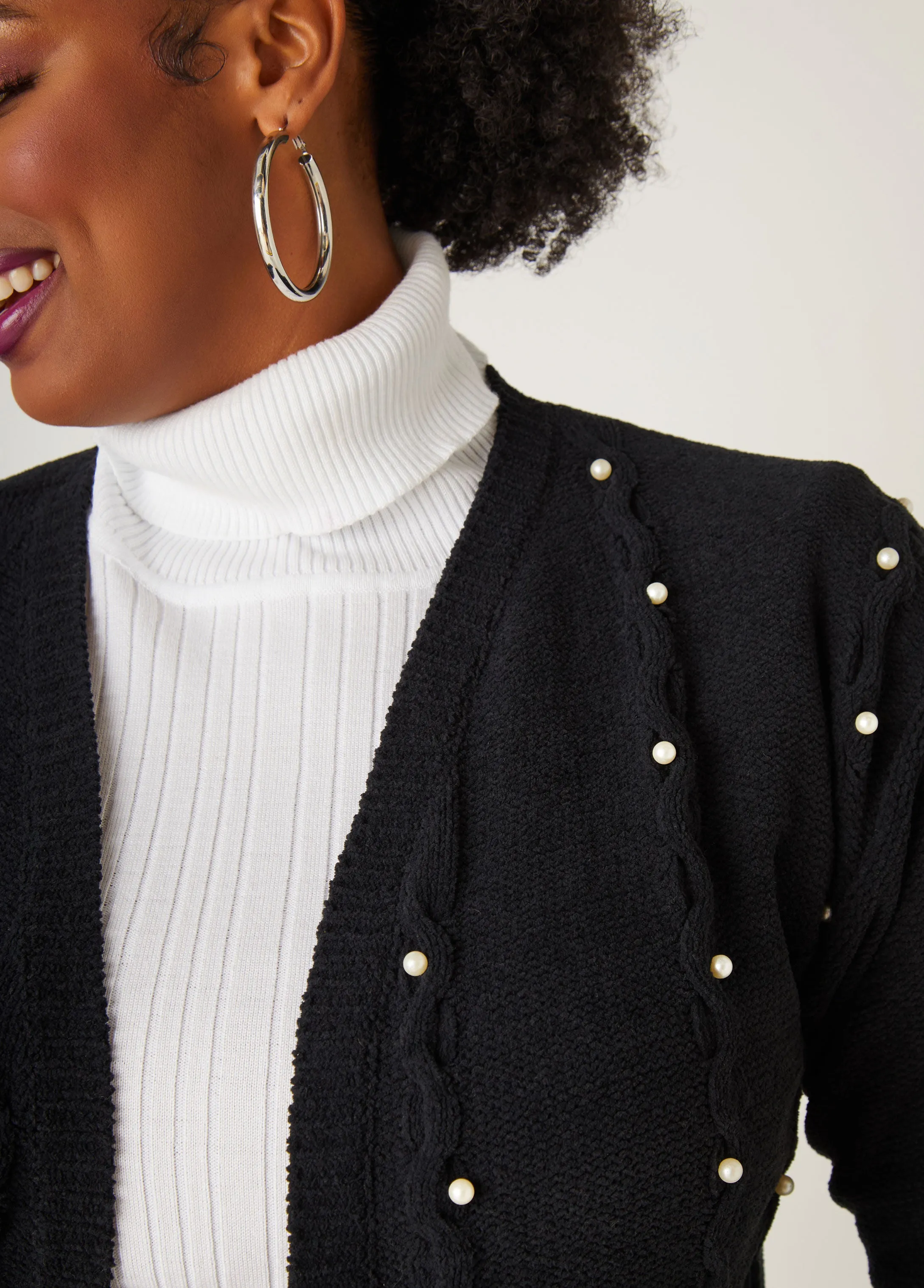 Faux Pearl Chenille Cardigan sold by Ashley Stewart product image thumbnail 3