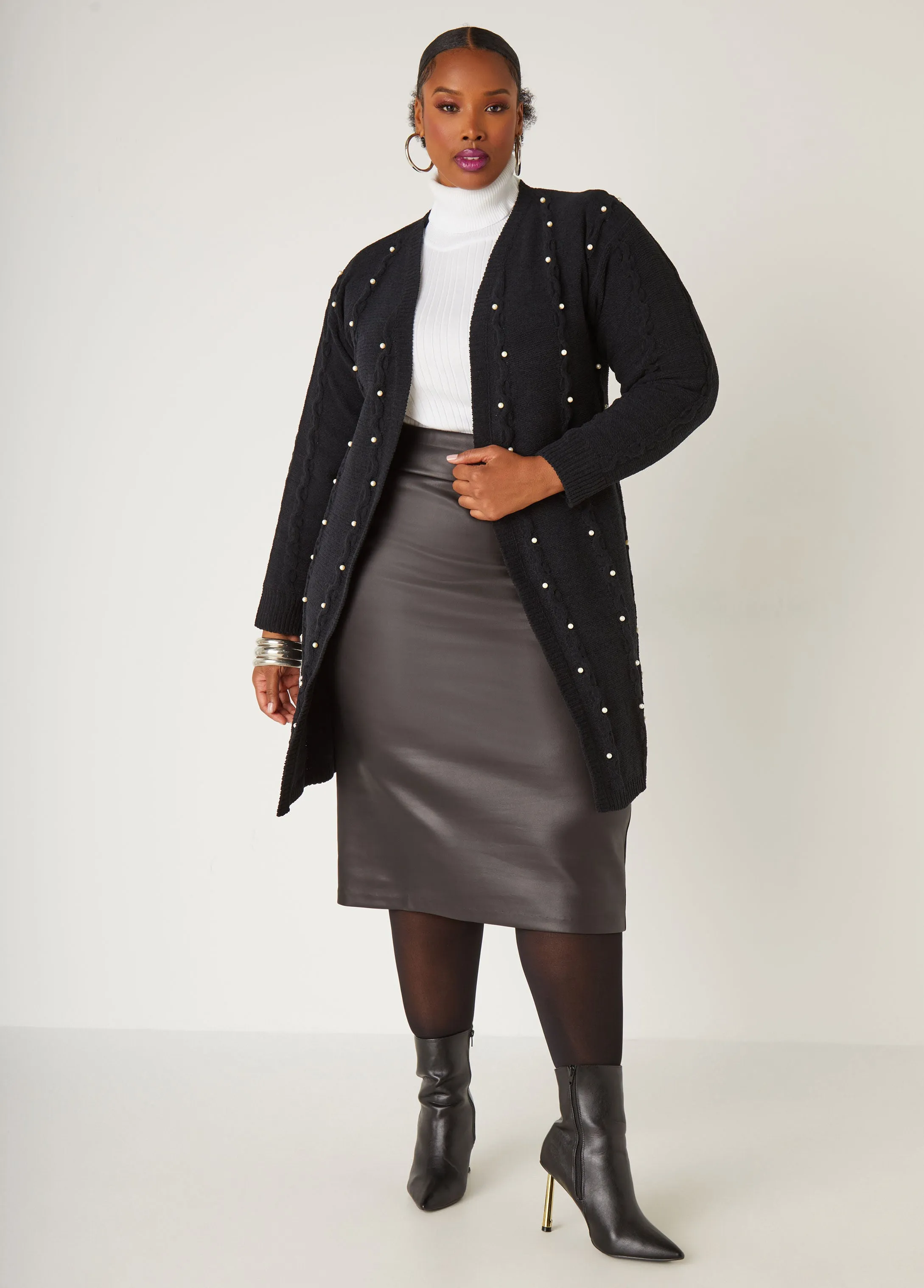 Faux Pearl Chenille Cardigan sold by Ashley Stewart product image thumbnail 4
