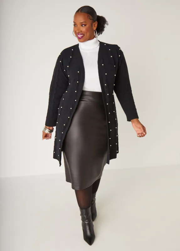 Faux Pearl Chenille Cardigan sold by Ashley Stewart