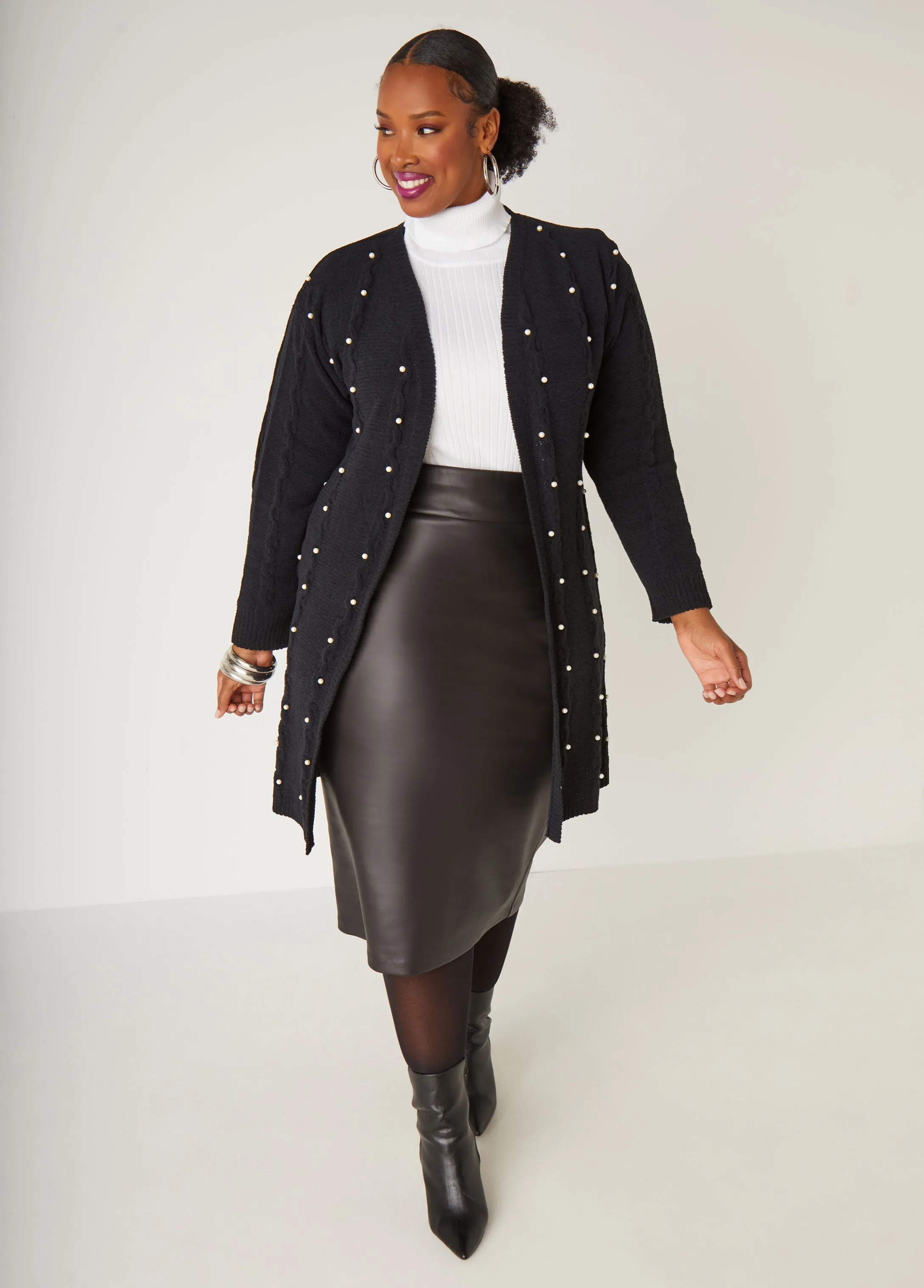 Faux Pearl Chenille Cardigan sold by Ashley Stewart