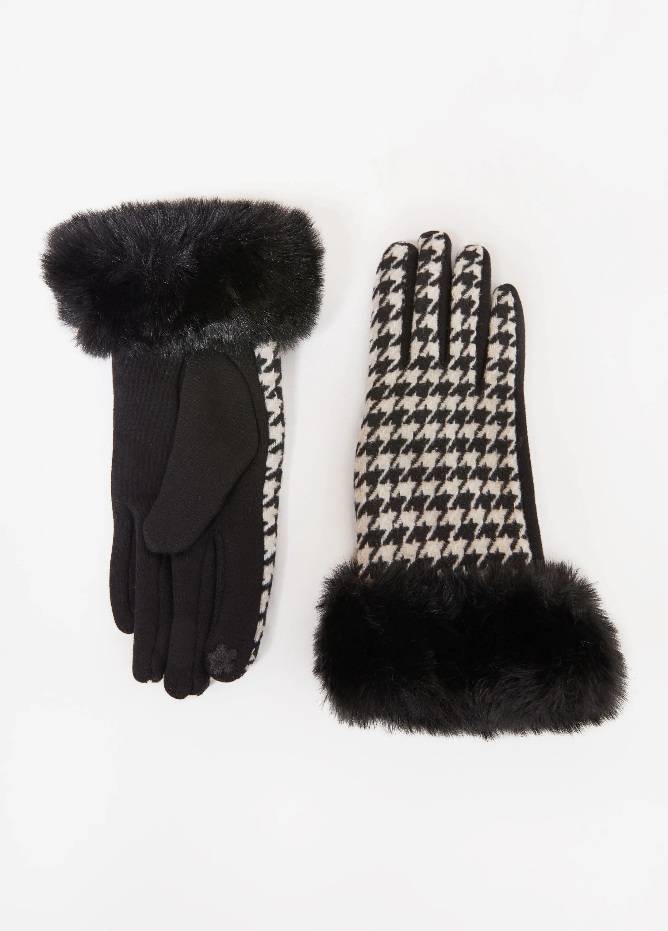Faux Fur Cuffed Houndstooth Gloves sold by Ashley Stewart product image thumbnail 2