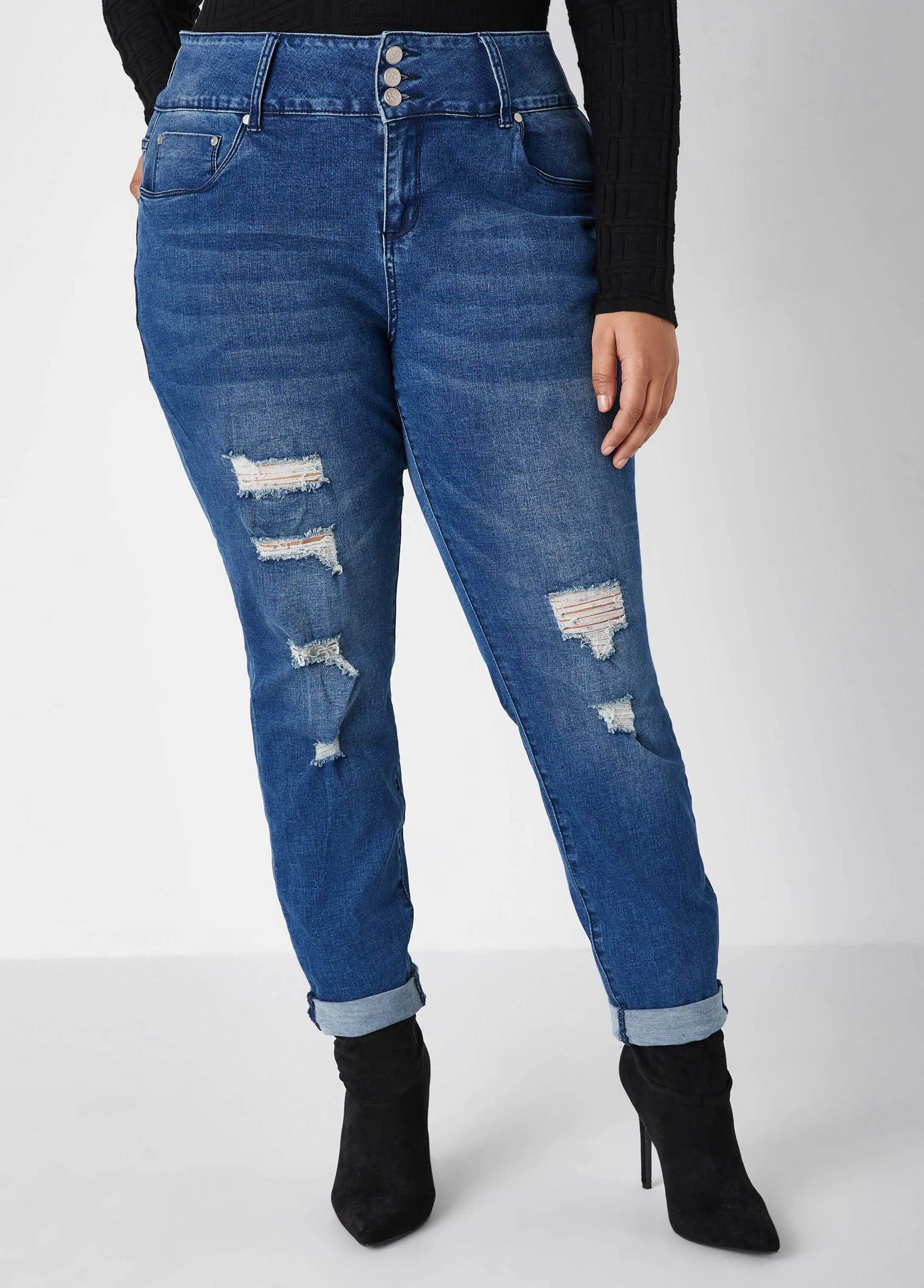 Cuffed Distressed Slim Leg Jeans sold by Ashley Stewart