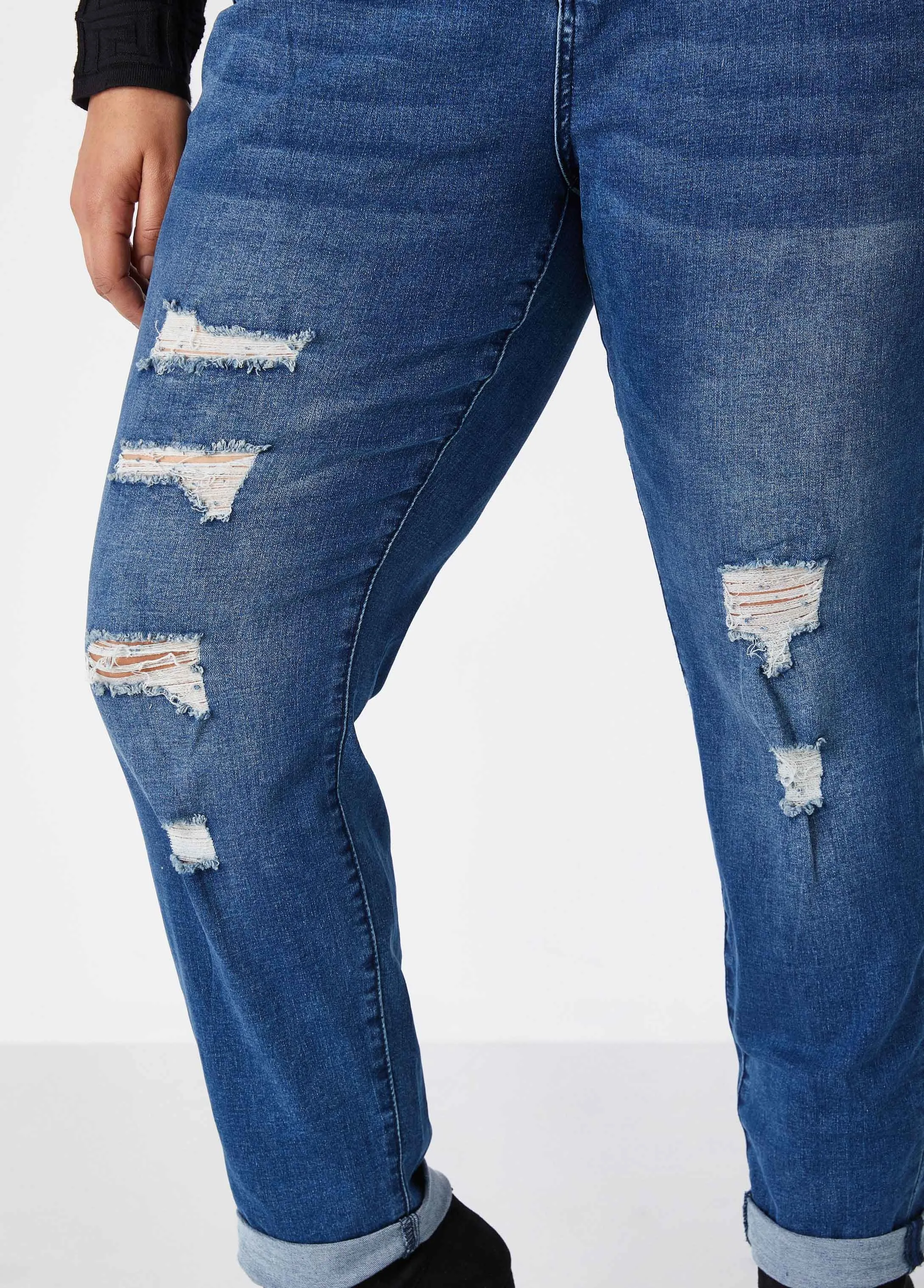 Cuffed Distressed Slim Leg Jeans sold by Ashley Stewart product image thumbnail 4