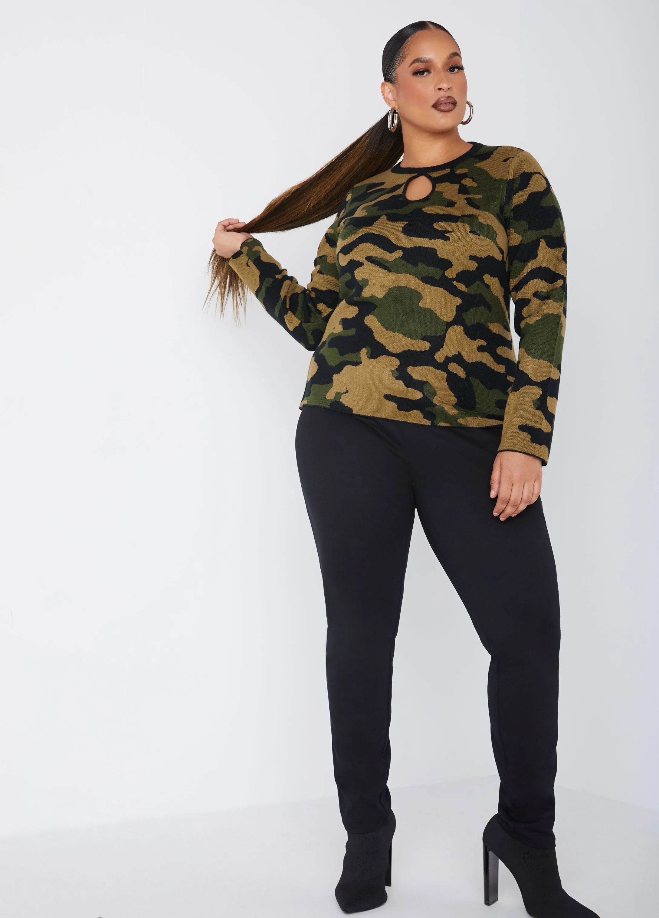 Camo Keyhole Sweater sold by Ashley Stewart product image thumbnail 3